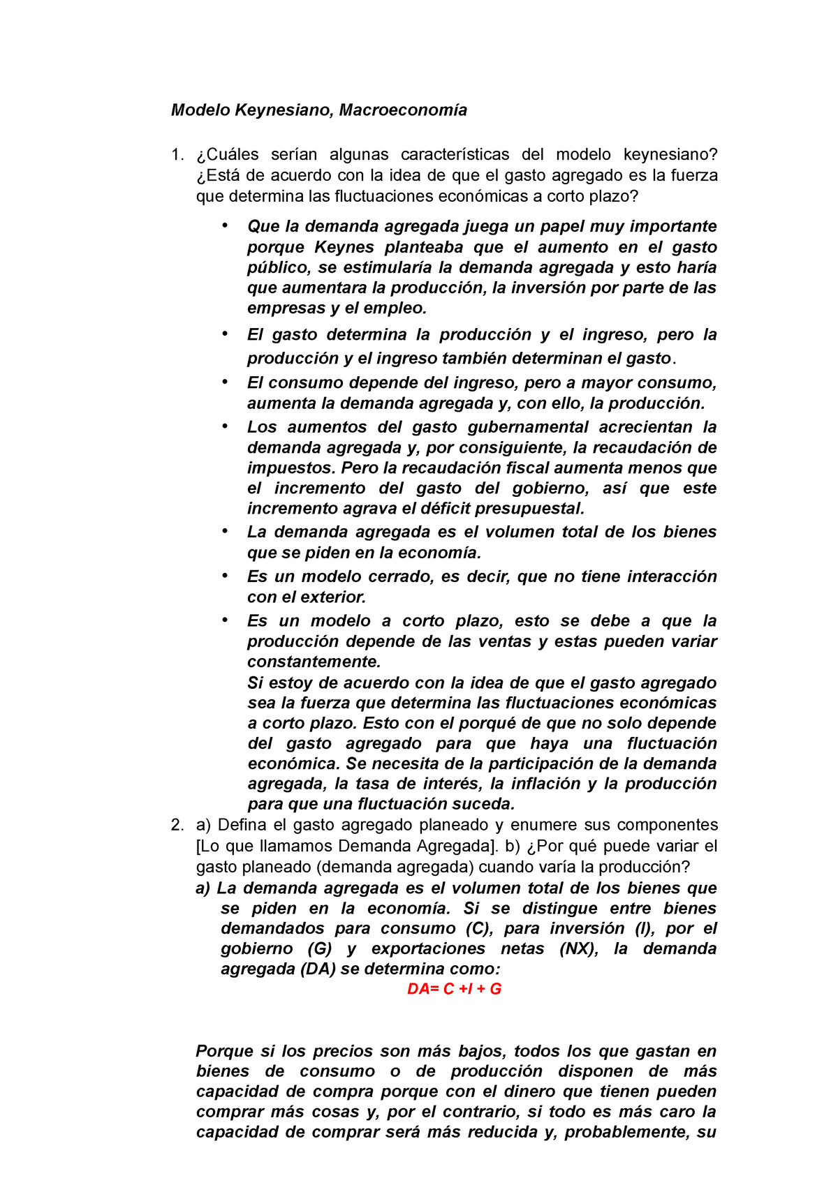 Apuntes de Macroeconomia pt3 - Modelo Keynesiano, Macroeconomía ¿Cuáles  serían algunas - Studocu