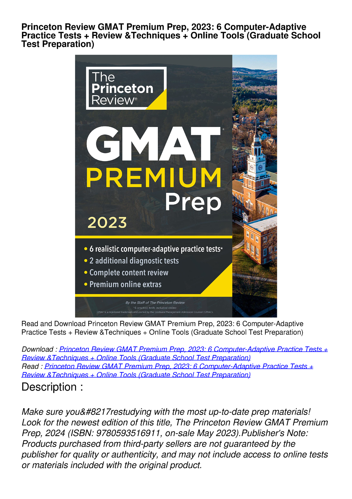 Princeton Review GMAT Premium Prep, 2024: 6 Computer-Adaptive