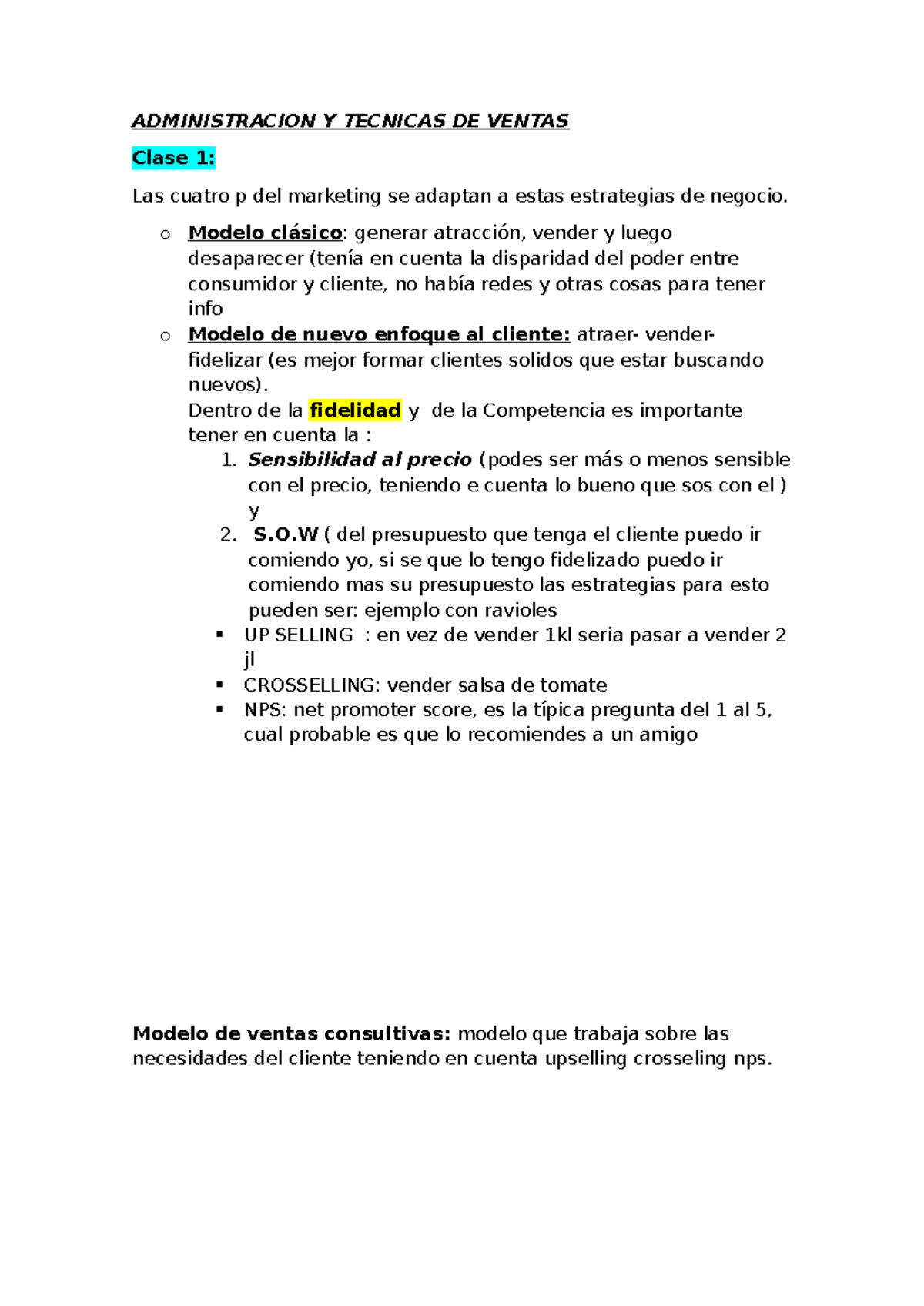 Adm y Ventas - Resumen - ADMINISTRACION Y TECNICAS DE VENTAS Clase 1 ...