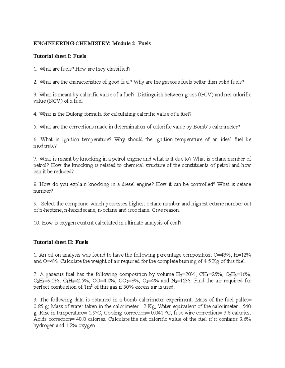 Tutorial Fuels CHEM136 Online ENGINEERING CHEMISTRY Module 2 Fuels