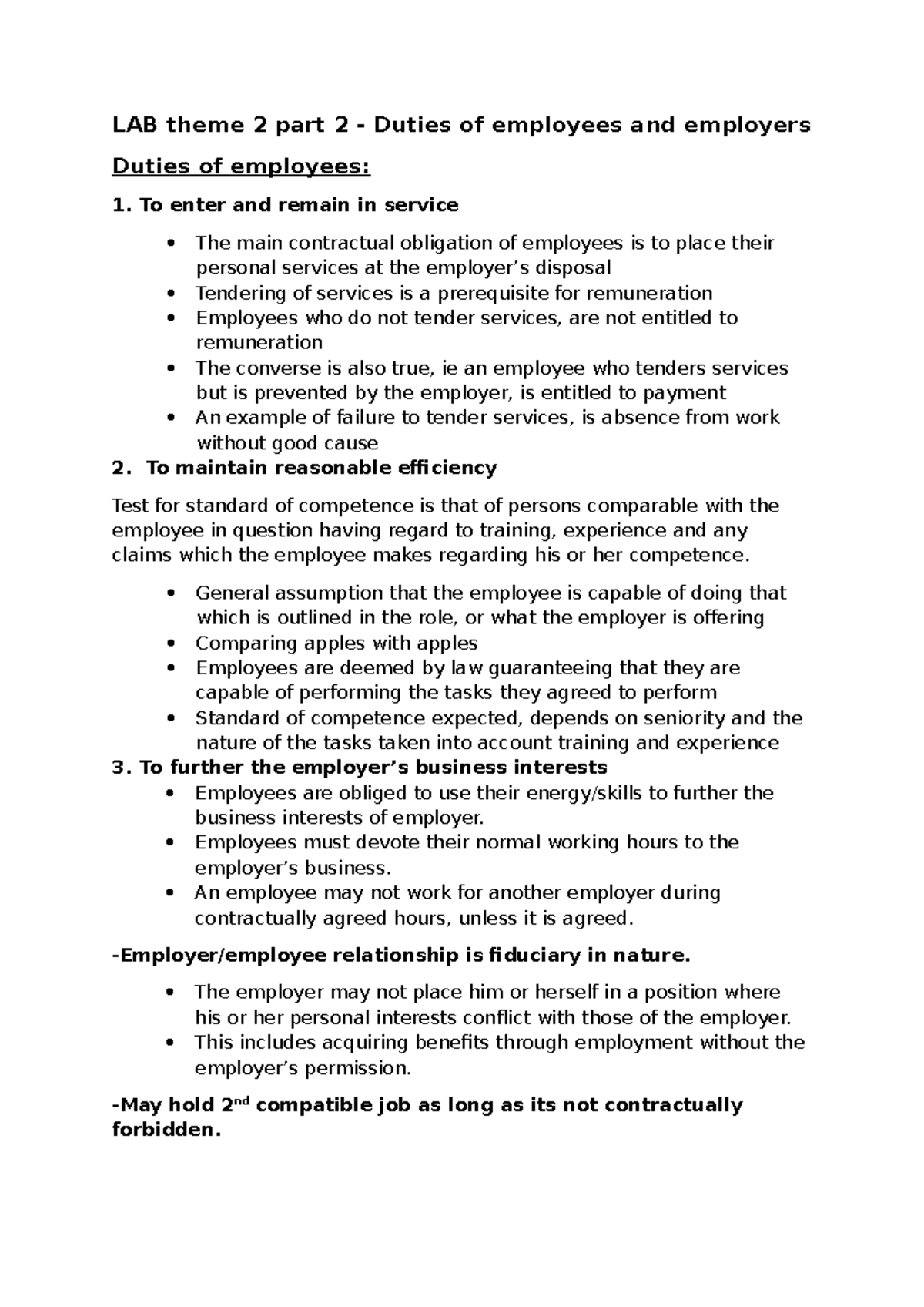 LAB theme 2 part 2 - in class notes - LAB theme 2 part 2 - Duties of ...