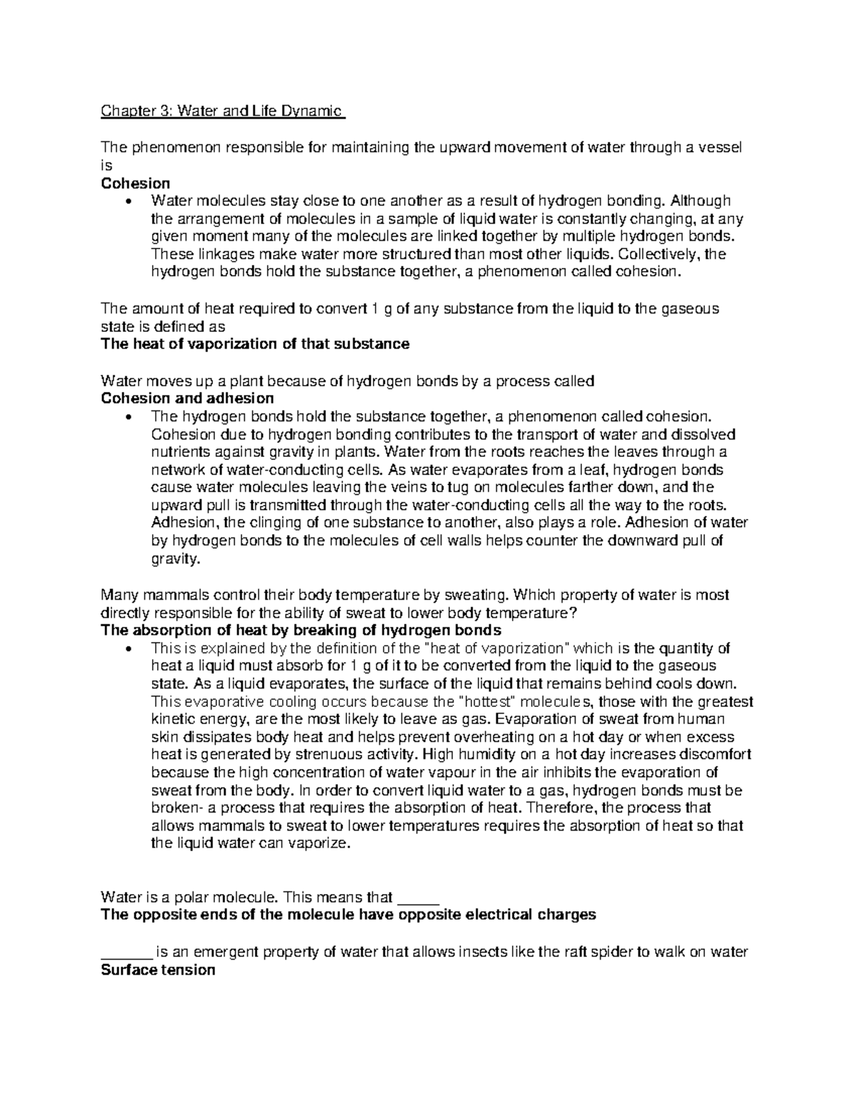 Chapter 3 water and life Chapter 3 Water and Life Dynamic The