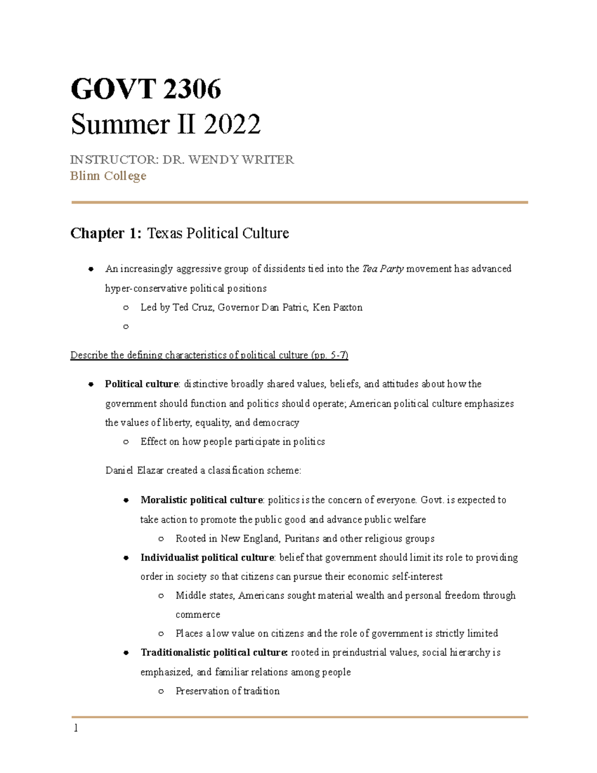 GOVT 2306 Chapter 1 (Module 1) - GOVT 2306 Summer II 2022 INSTRUCTOR ...