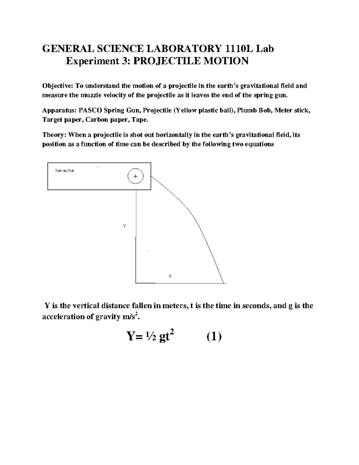 physics lab motion GENERAL SCIENCE LABORATORY 1110L Lab Experiment 3