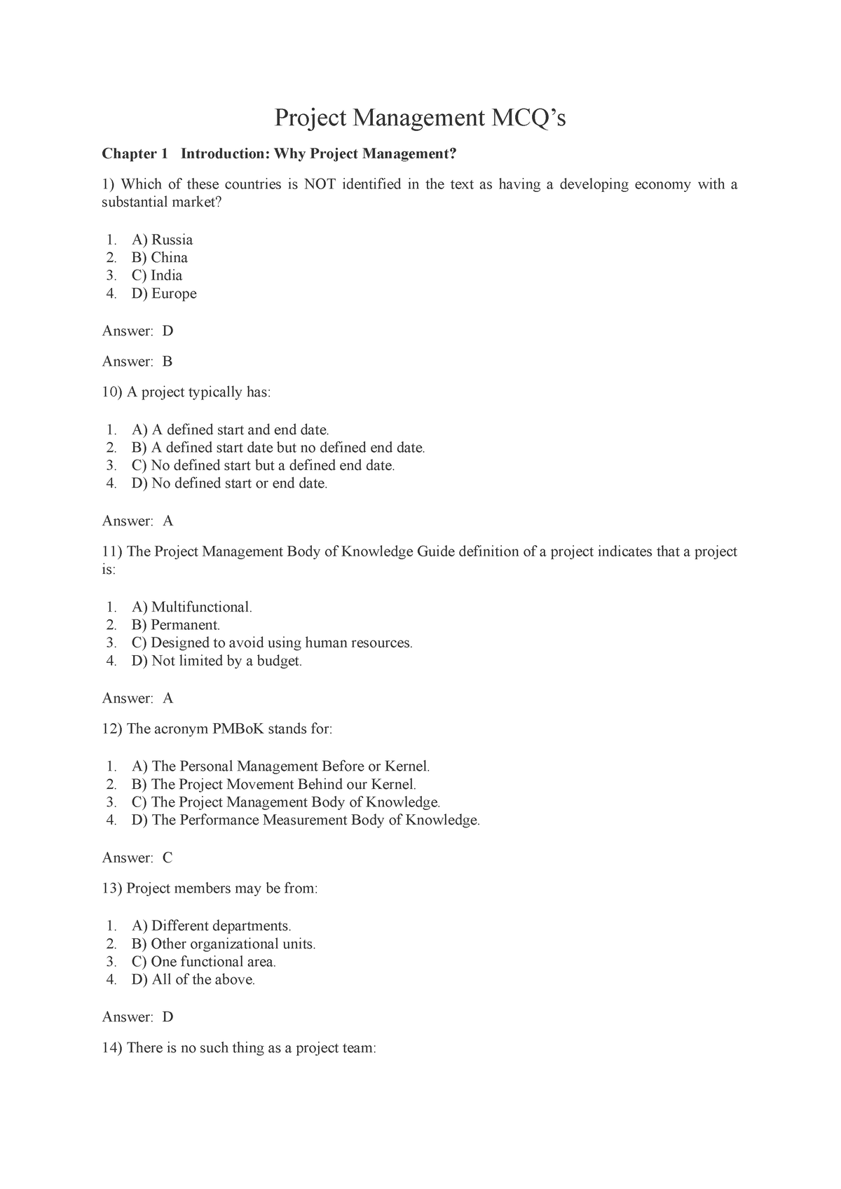 Project Management MCQ LSC - Copy - Project Management MCQ’s Chapter 1 ...