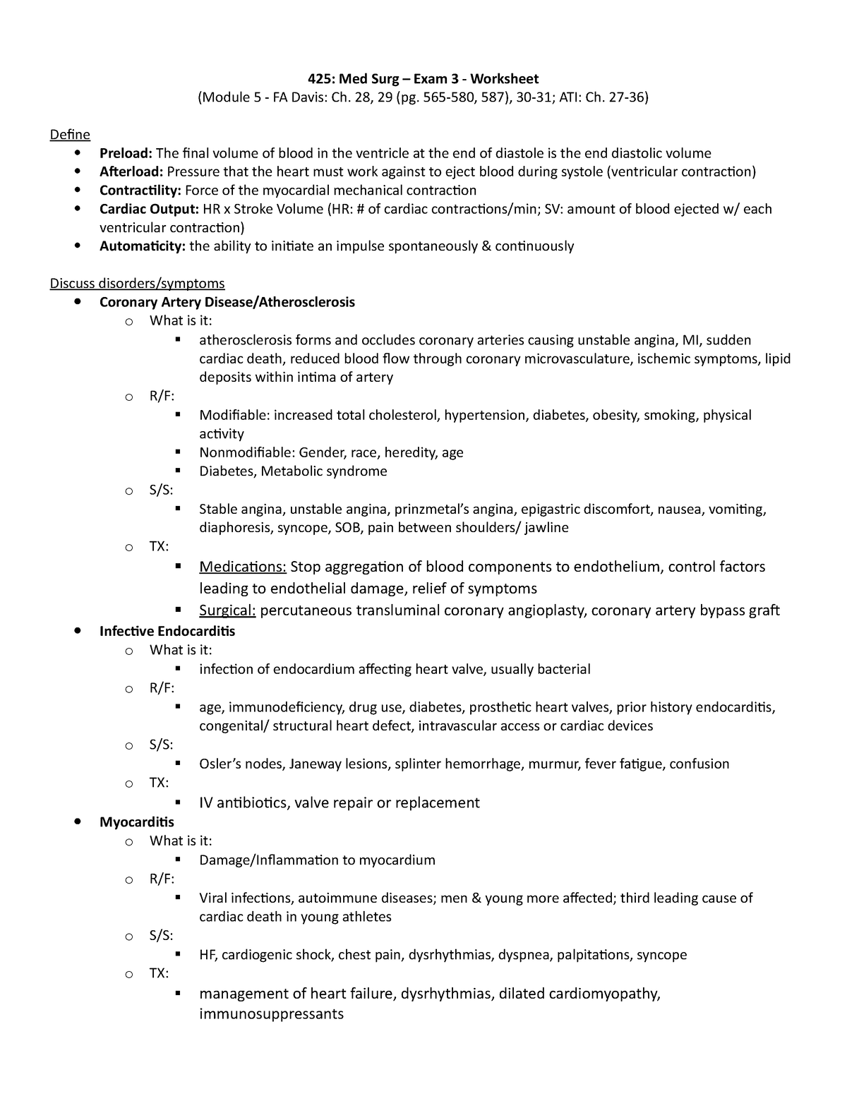 Module 5 worksheet-1 - 425: Med Surg – Exam 3 - Worksheet (Module 5 ...