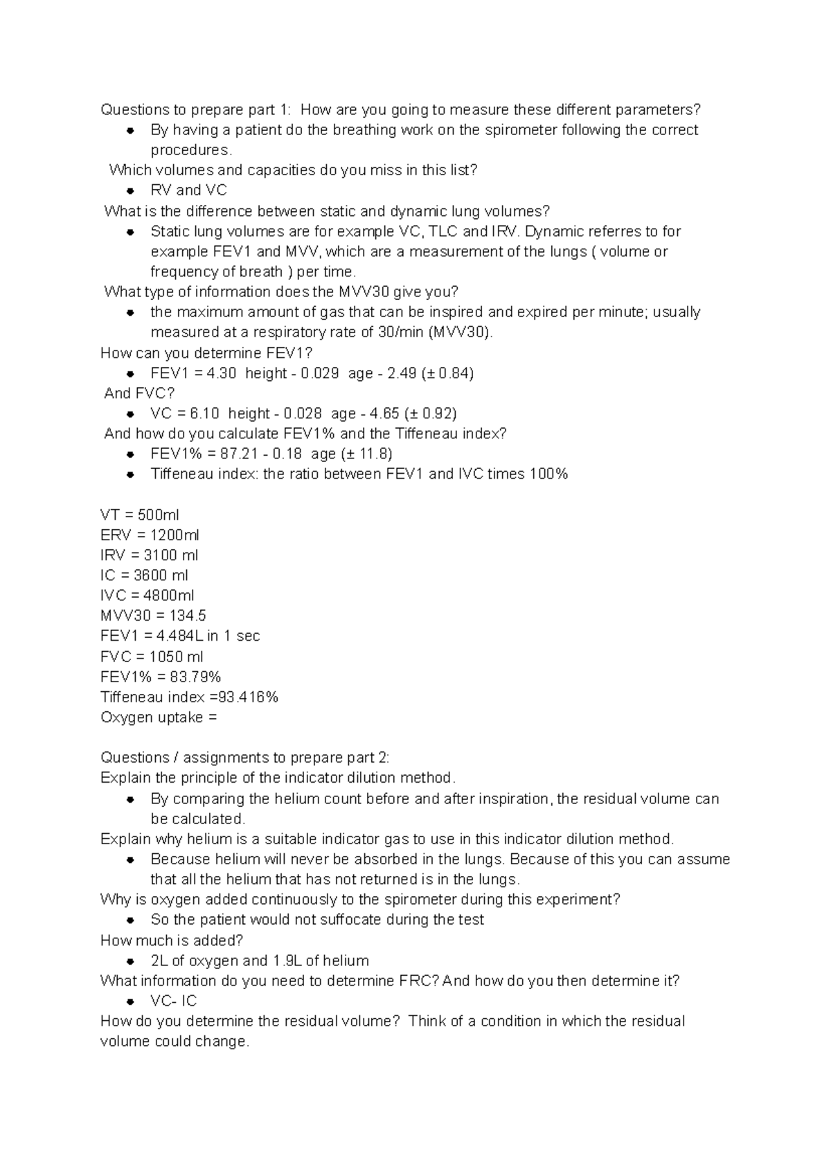Spirometer toetsvragen Questions to prepare part 1 How are you going
