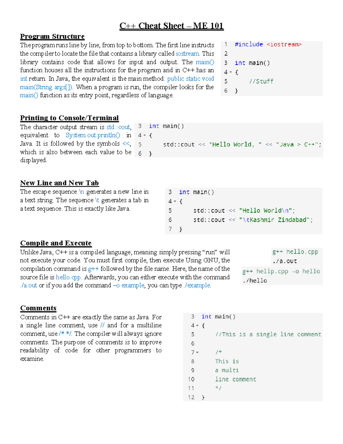 C++ Cheat Sheet - The first line instructs the compiler to locate the ...