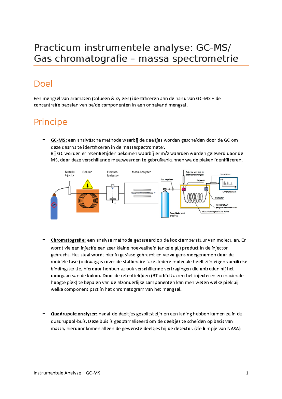 GC-MS - gaschromatografie - massaspecrofotometrie - Practicum ...