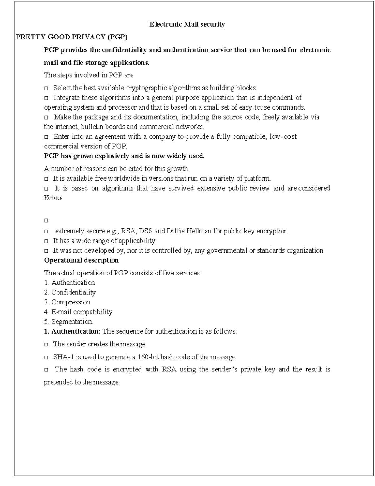 Unit4-ns - ns - Electronic Mail security PRETTY GOOD PRIVACY (PGP) PGP ...