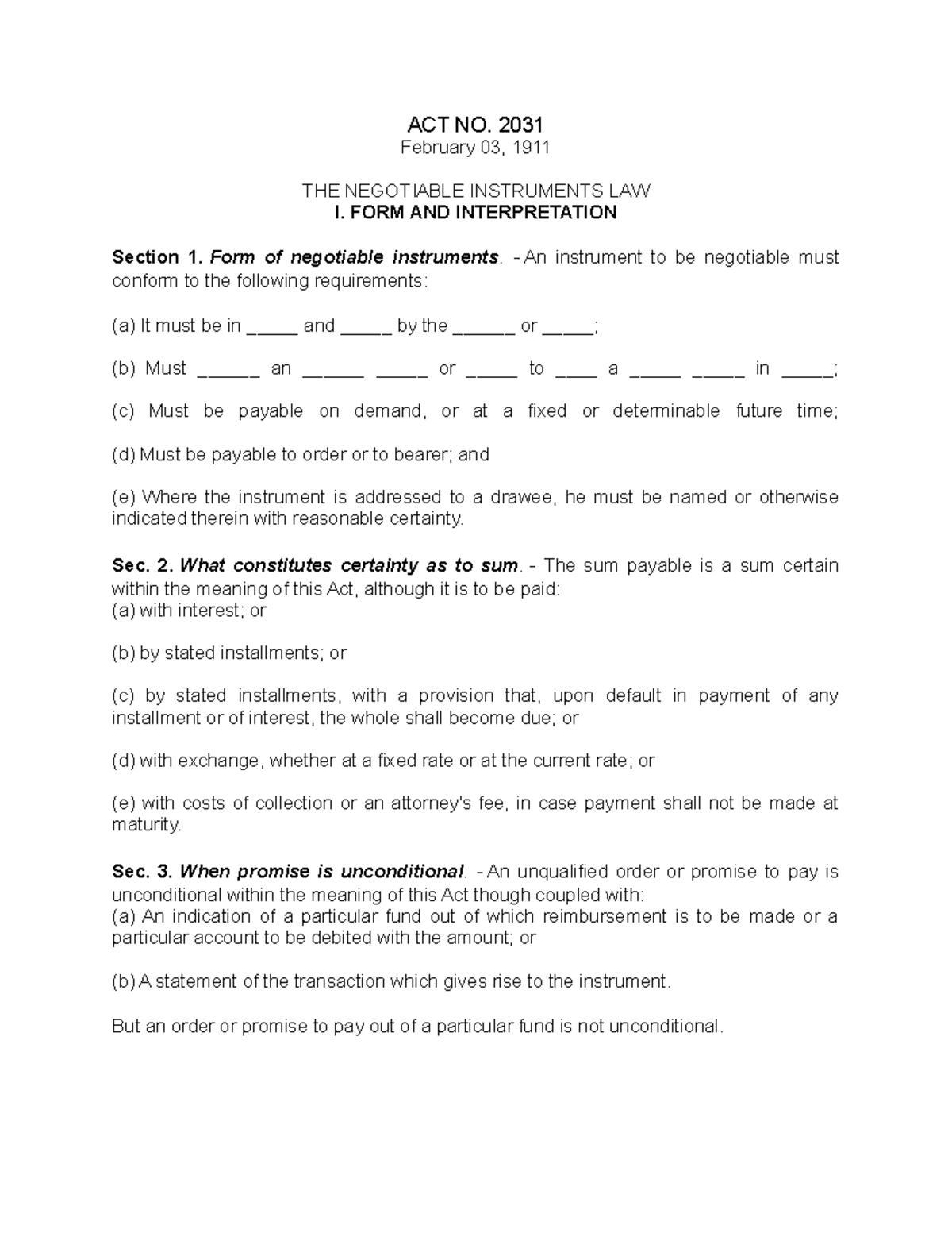 act-no-2031-negotiable-instrument-act-no-2031-february-03-1911