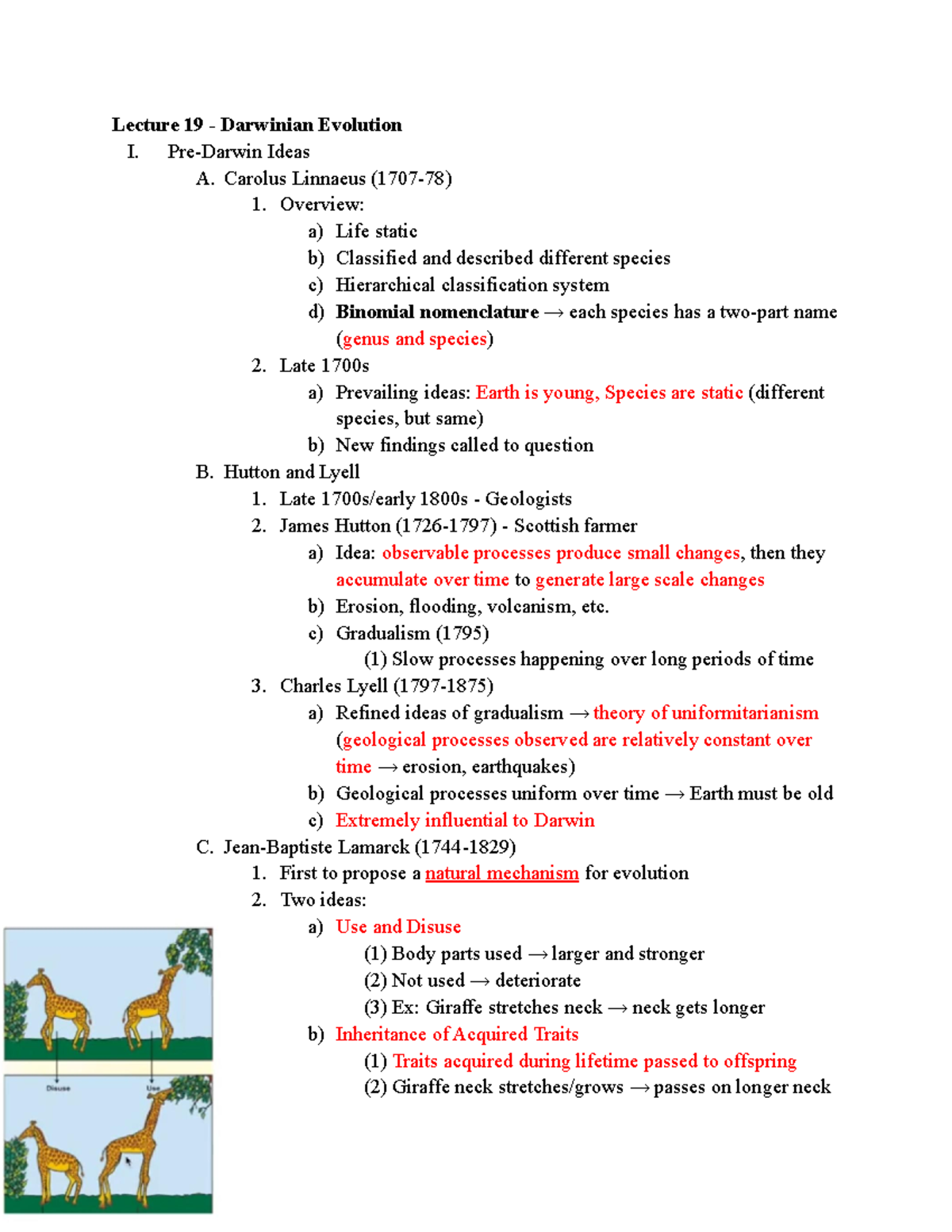 Bio Notes Lec 19-28 - Lecture 19 - Darwinian Evolution I. Pre-Darwin ...