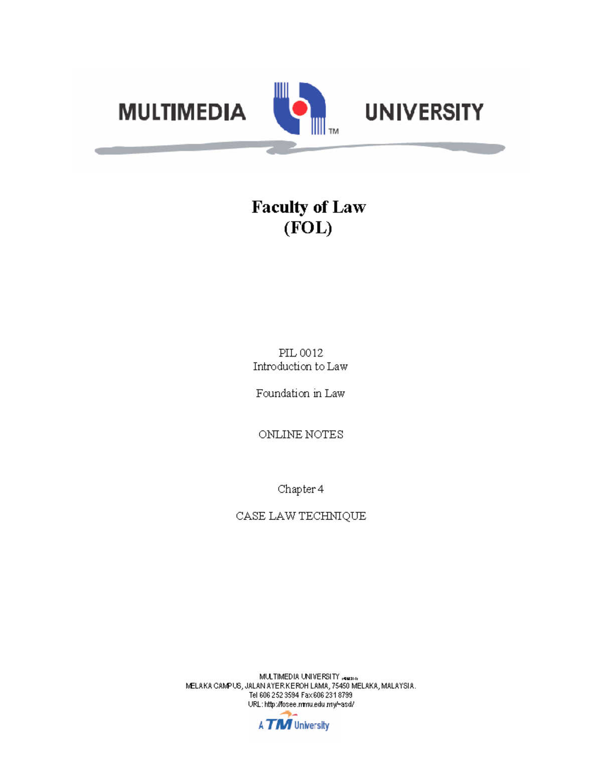 Chapter 4 Case Law Technique - MULTIMEDIA UNIVERSITY (436821-T) MELAKA ...