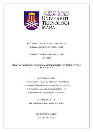 CTU152 Final - First Assignment - CTU PENGHAYATAN ETIKA DAN PERADABAN I ...