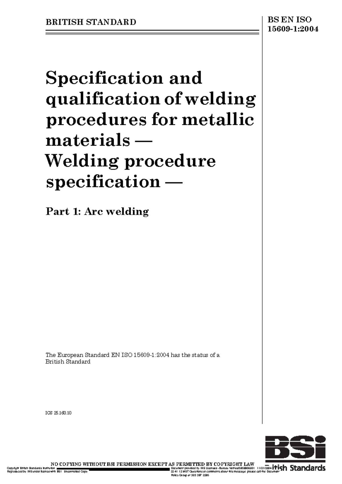 BS-EN ISO 15609-1 - Materiales - BRITISH STANDARD BS EN ISO 15609-1 ...