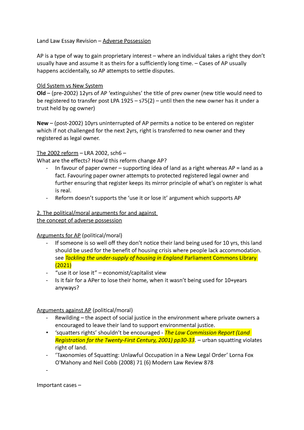 adverse possession land law essay