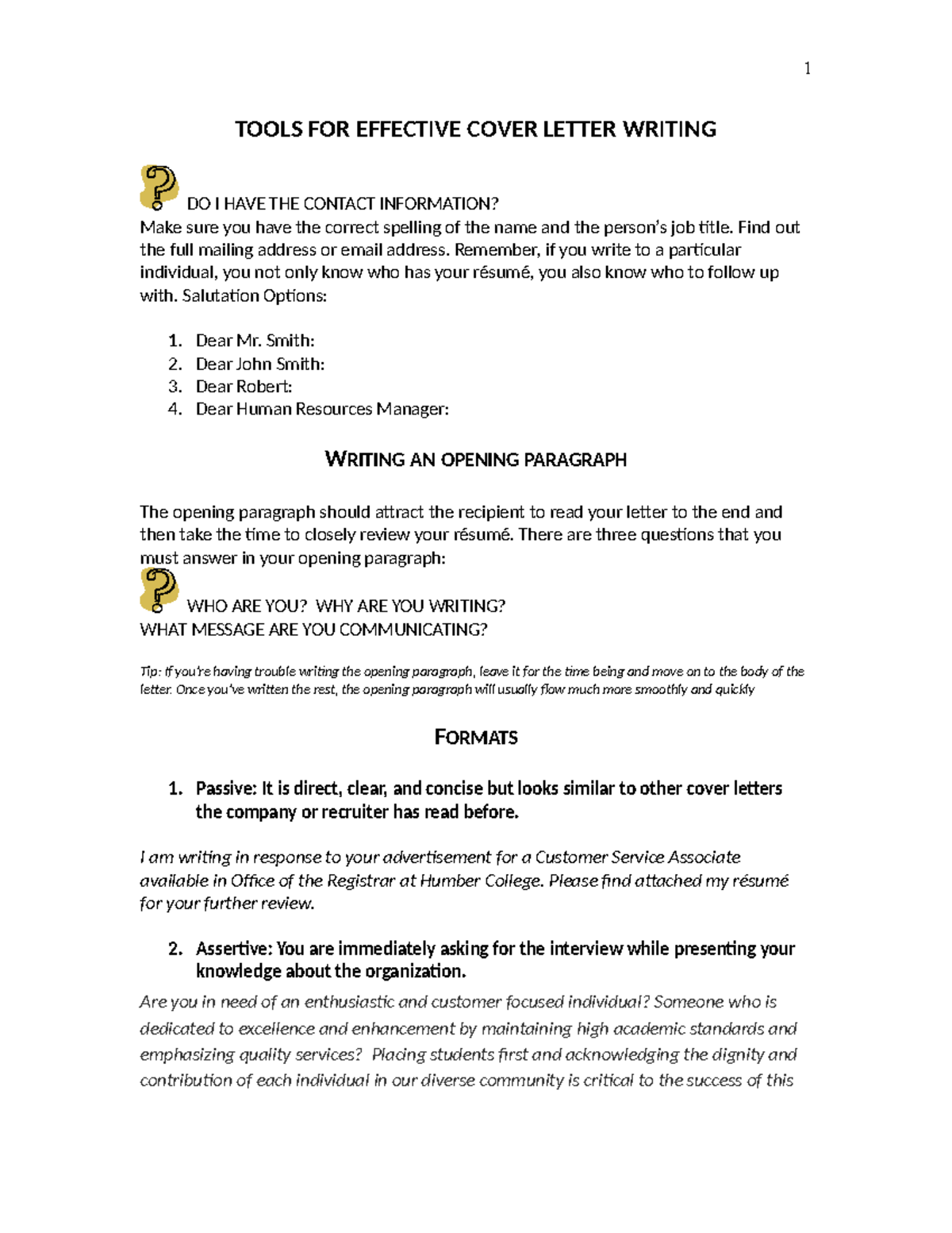 effective cover letter writing