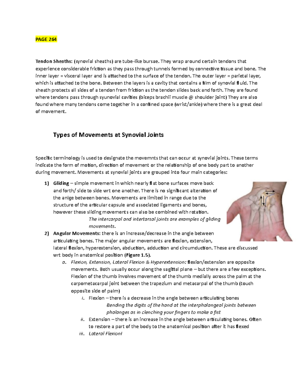 Tendon Sheaths and Movements at Synovial Joints - Studocu