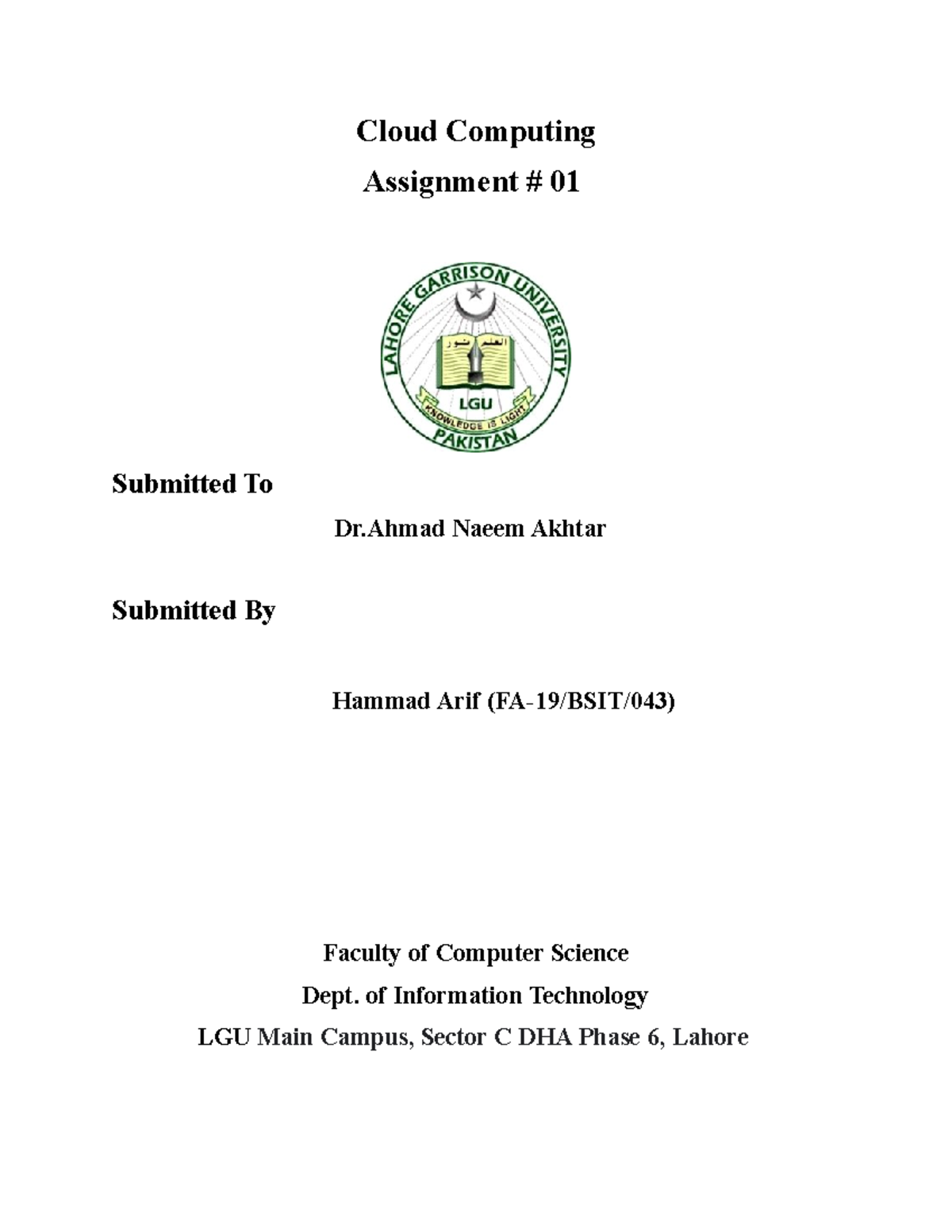 (Hammad Arif) Fall-19-BSIT-043 (01) - Cloud Computing Assignment # 01 ...