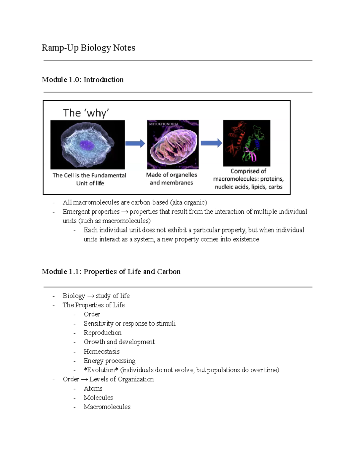 Ramp Up Biology Notes RampUp Biology Notes Module 1 Introduction