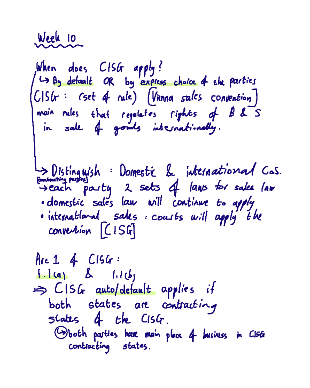 Legal Aspects Week 10 - Week 10 Mm When Does CISG Apply By Default OR ...