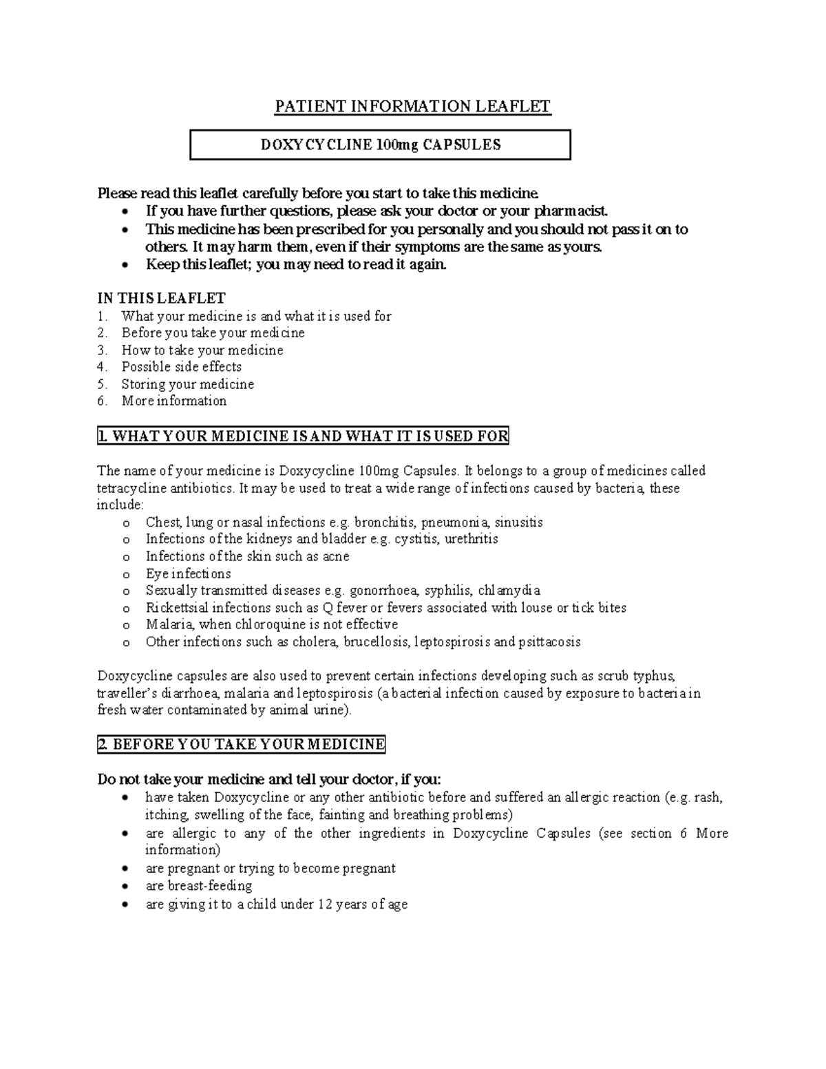 Doxycycline caps pil essential info patient information leaflet