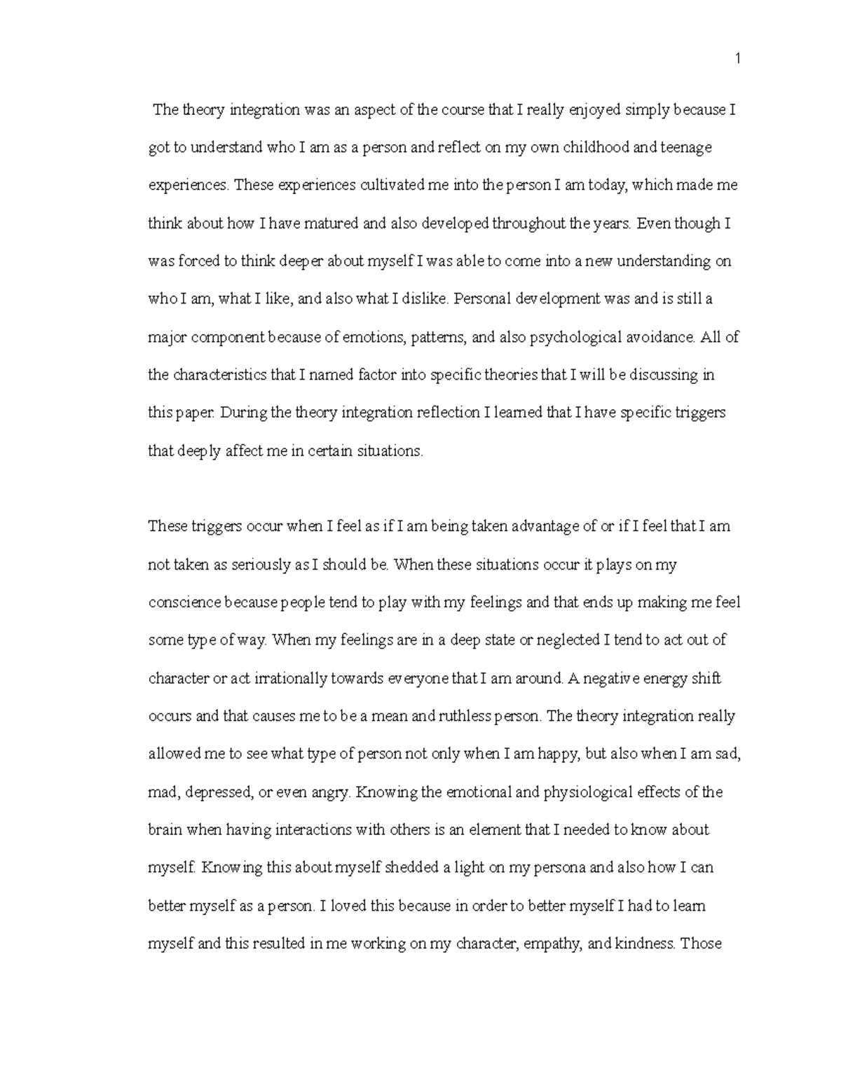 Theory Integration Reflection - The theory integration was an aspect of ...