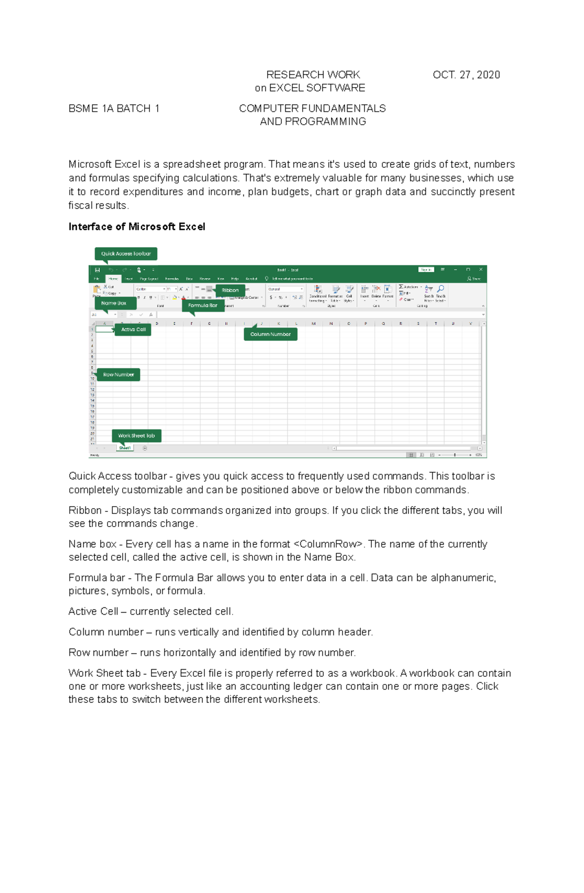 Excel Research WORK - Computer Fundamentals and Programming - PangSU ...