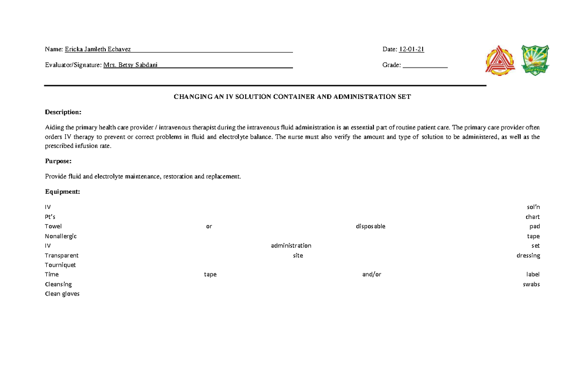 ChangingANIV Solution ContainerAND AdministrationSET ( Echavez