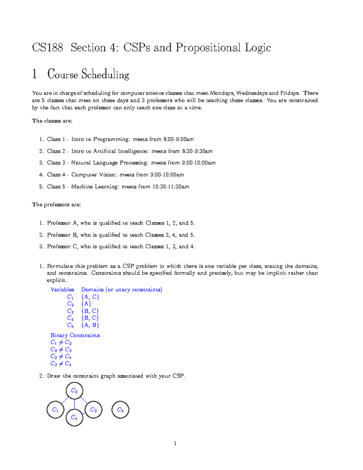 Section 4 Solutions - Artificial Intelligence - CS188 Section 4: CSPs ...