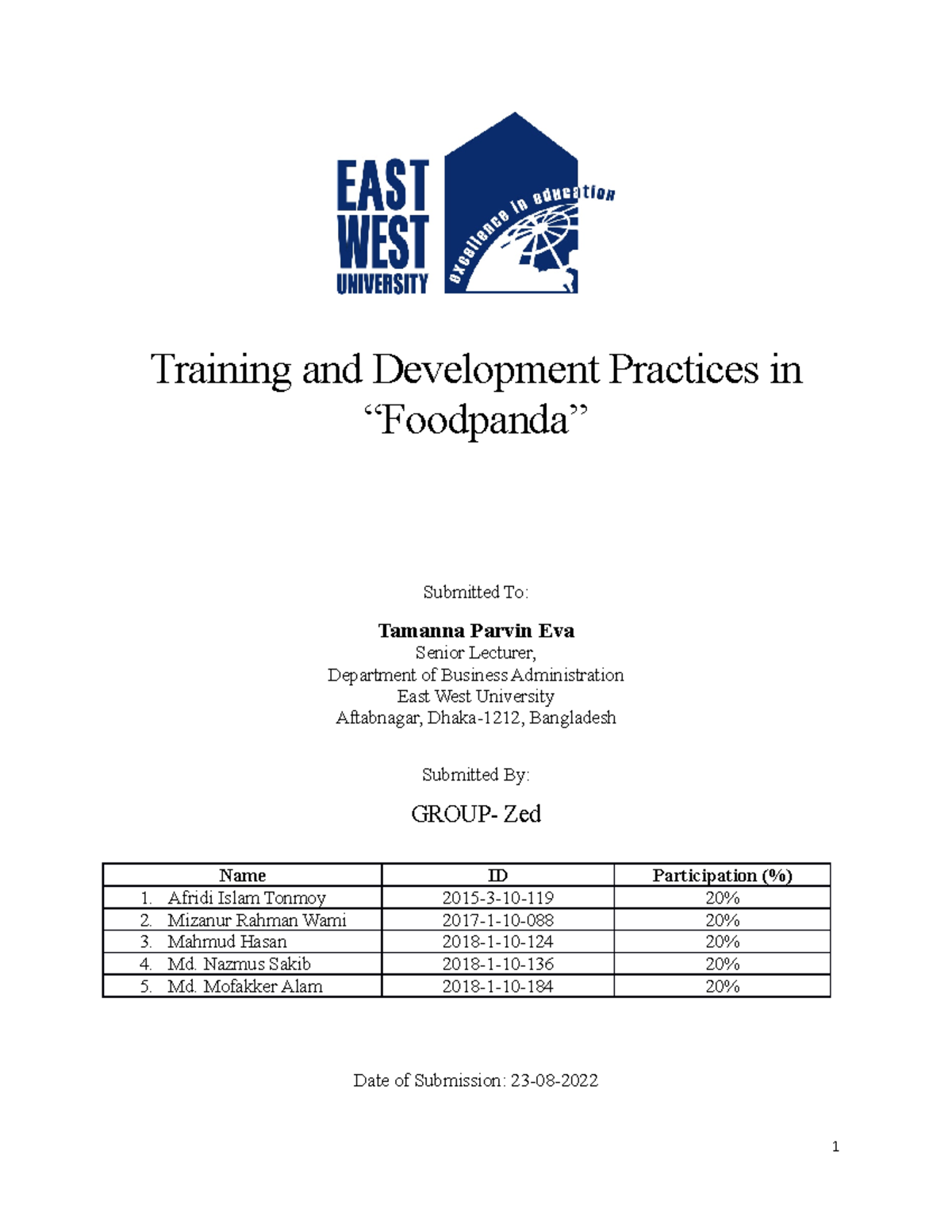 HRM 415 Final Term paper Training and Development Practices in