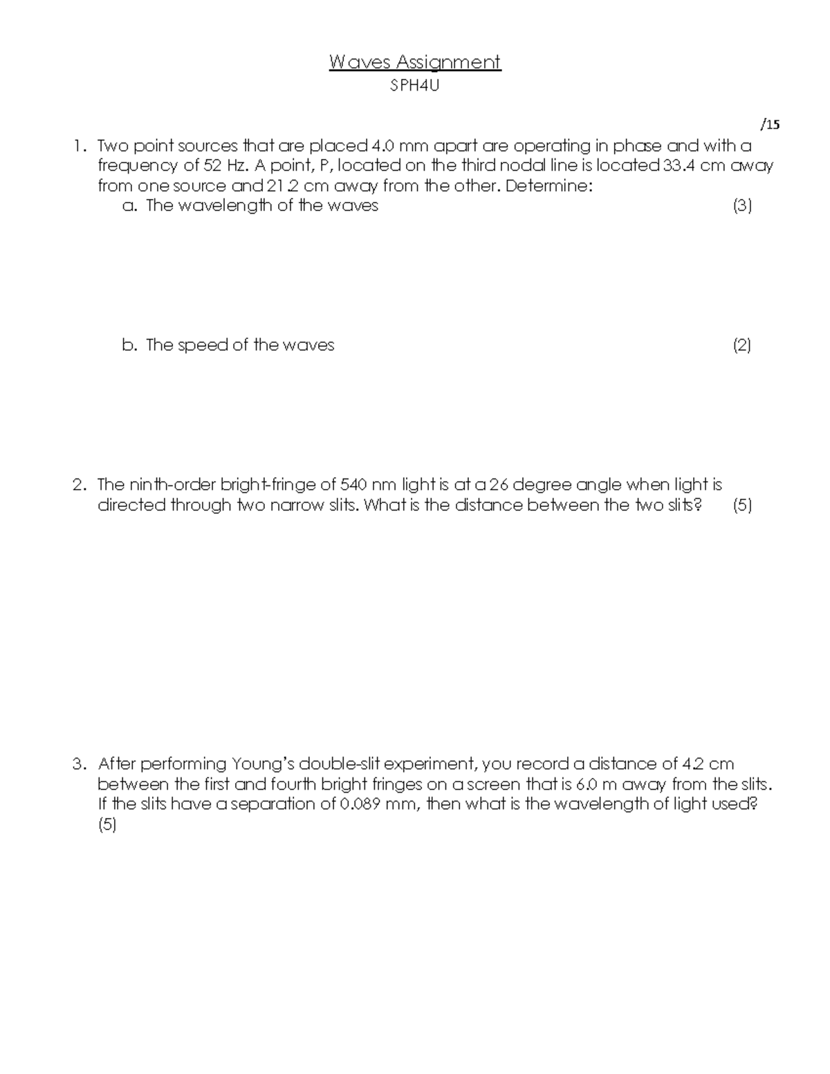 Waves Assignment - Waves Assignment SPH4U / Two point sources that are ...