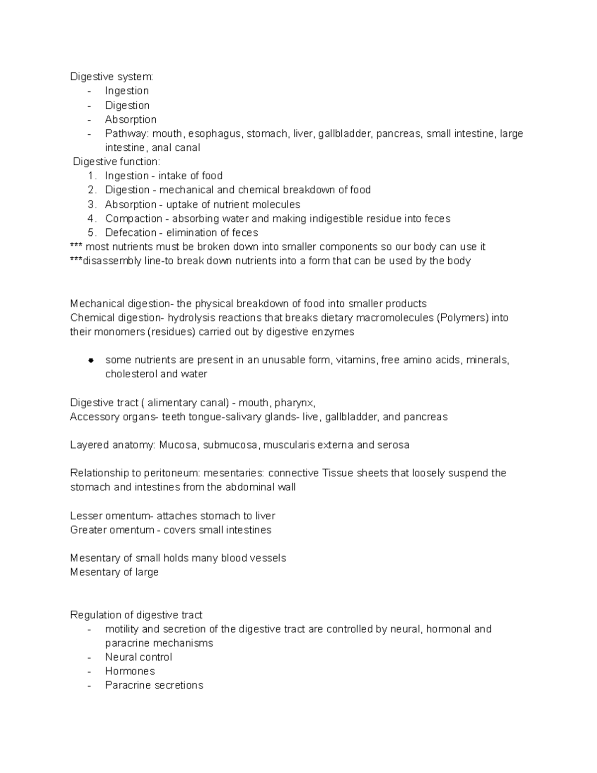GI - Lecture notes GI System - Digestive system: - Ingestion ...