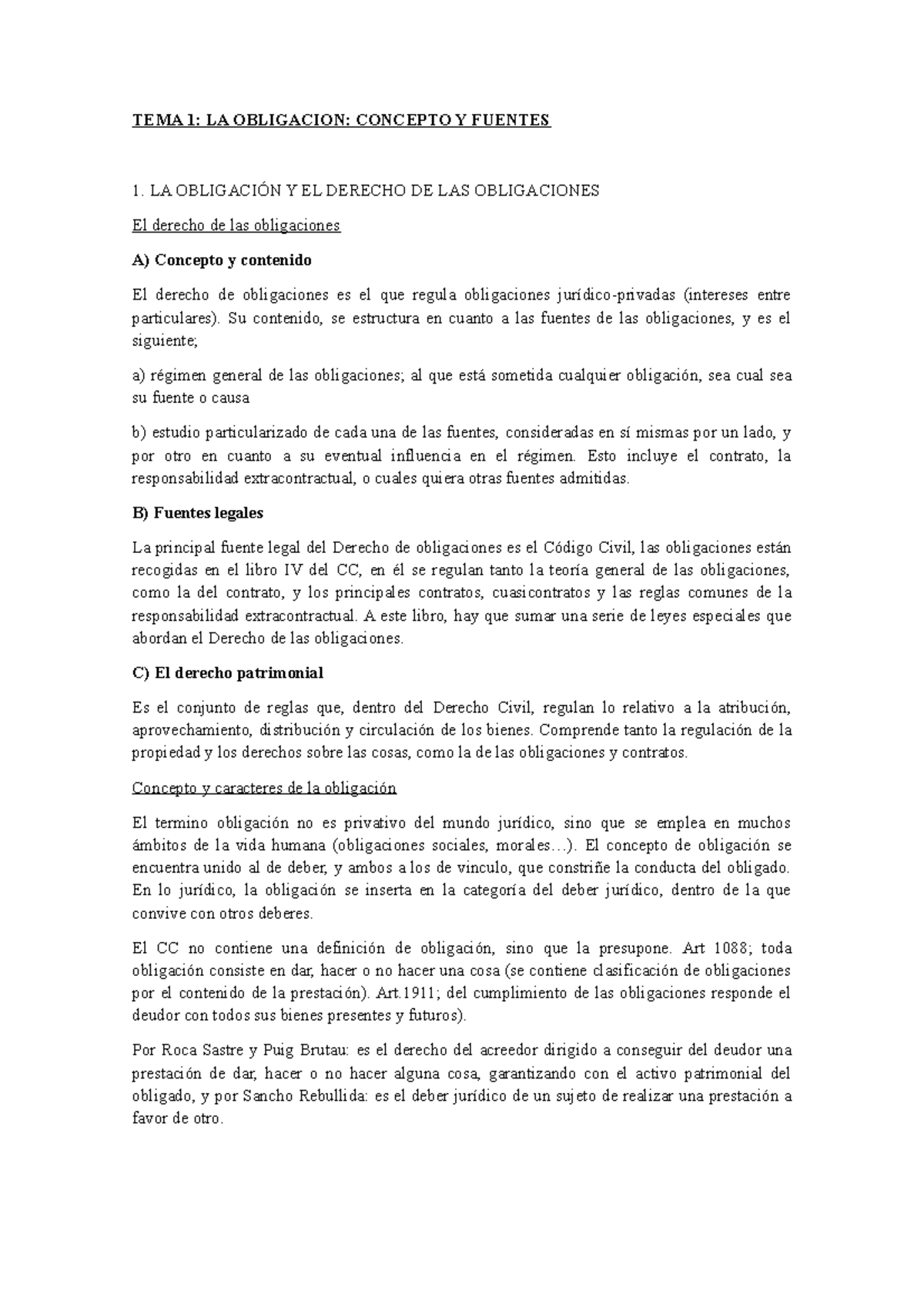 TEMA 1 - TEMA 1: LA OBLIGACION: CONCEPTO Y FUENTES 1. LA OBLIGACIÓN Y ...
