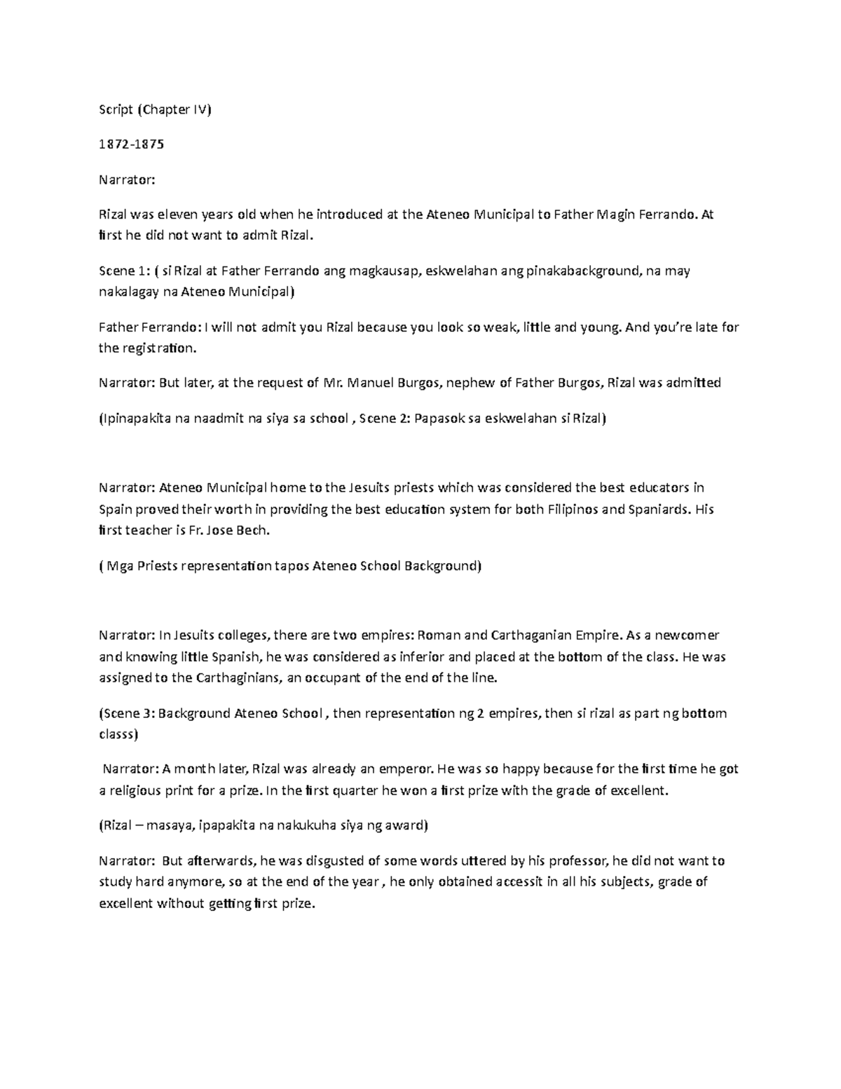 Script Chapter 4 - hhhhh - Script (Chapter IV) 1872- Narrator: Rizal ...