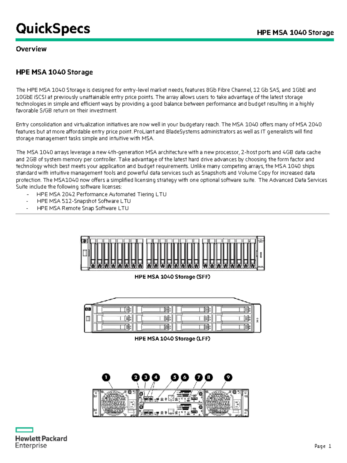 HPE MSA 1040 Storage-c04227623 - Overview HPE MSA 1040 Storage The HPE ...