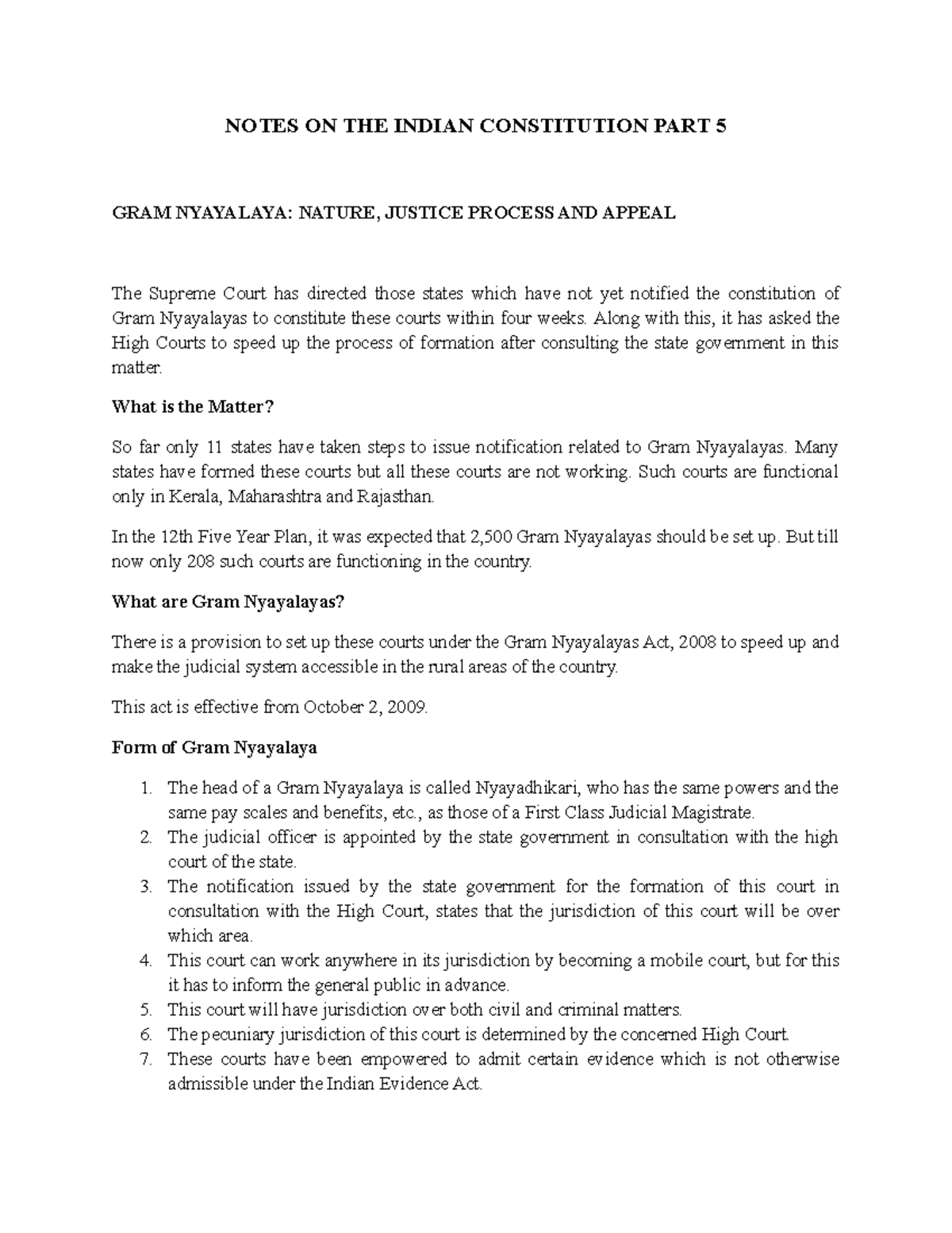 Notes ON THE Indian Constitution PART 5 - NOTES ON THE INDIAN ...