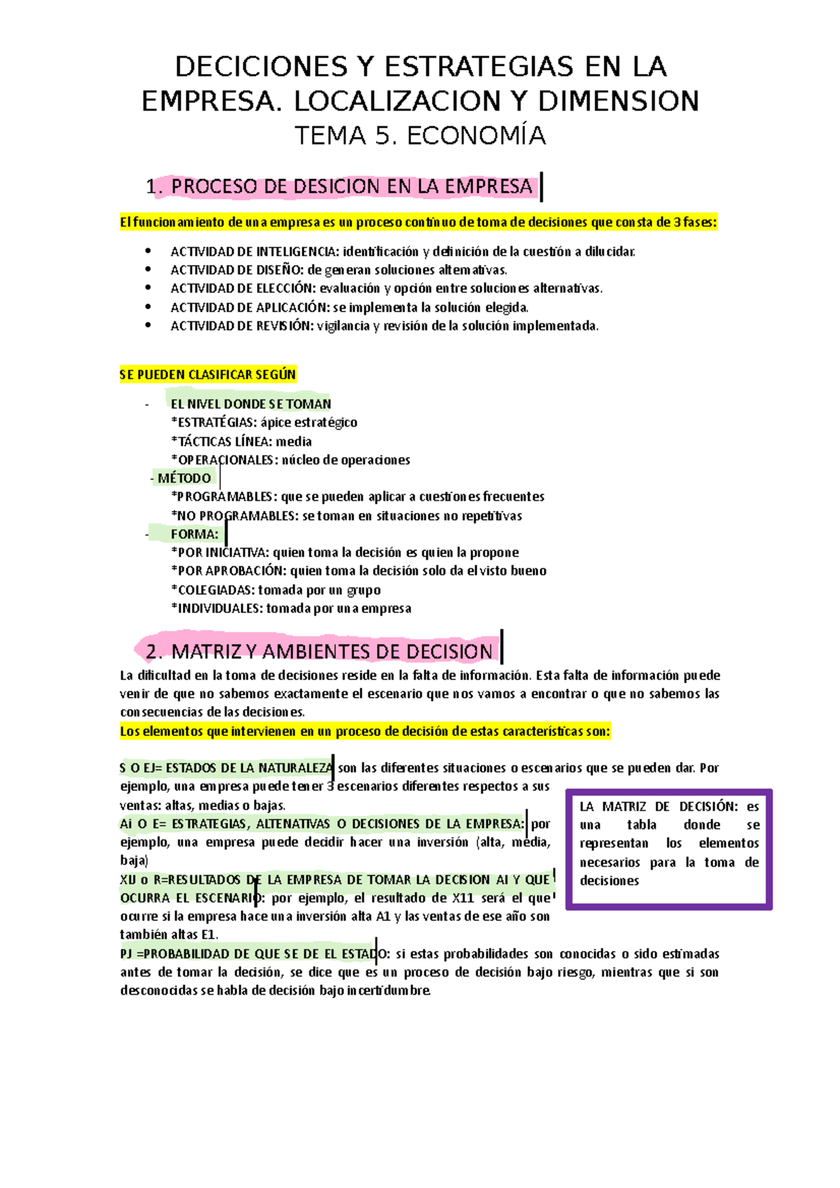 Deciciones Y Estrategias EN LA Empresa. Localizacion Y Dimension ...