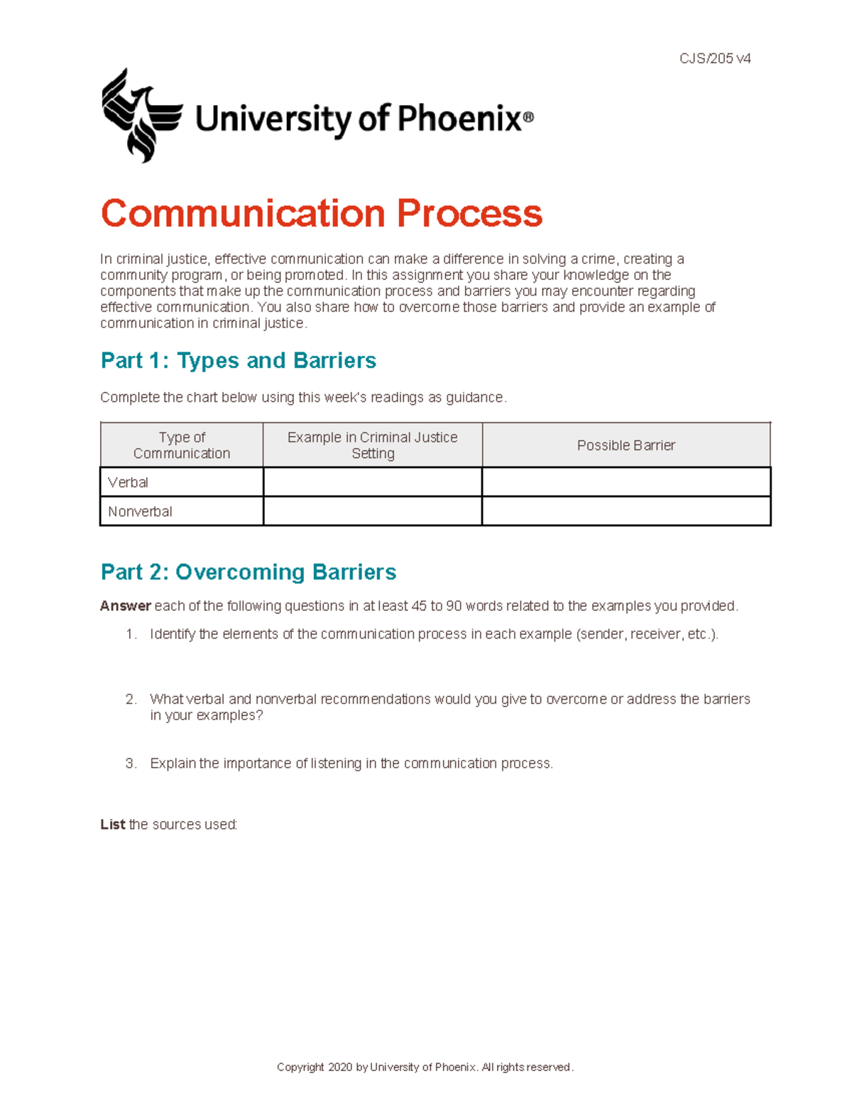 Cjs205 v4 wk1 communication process - CJS/205 v Communication Process ...
