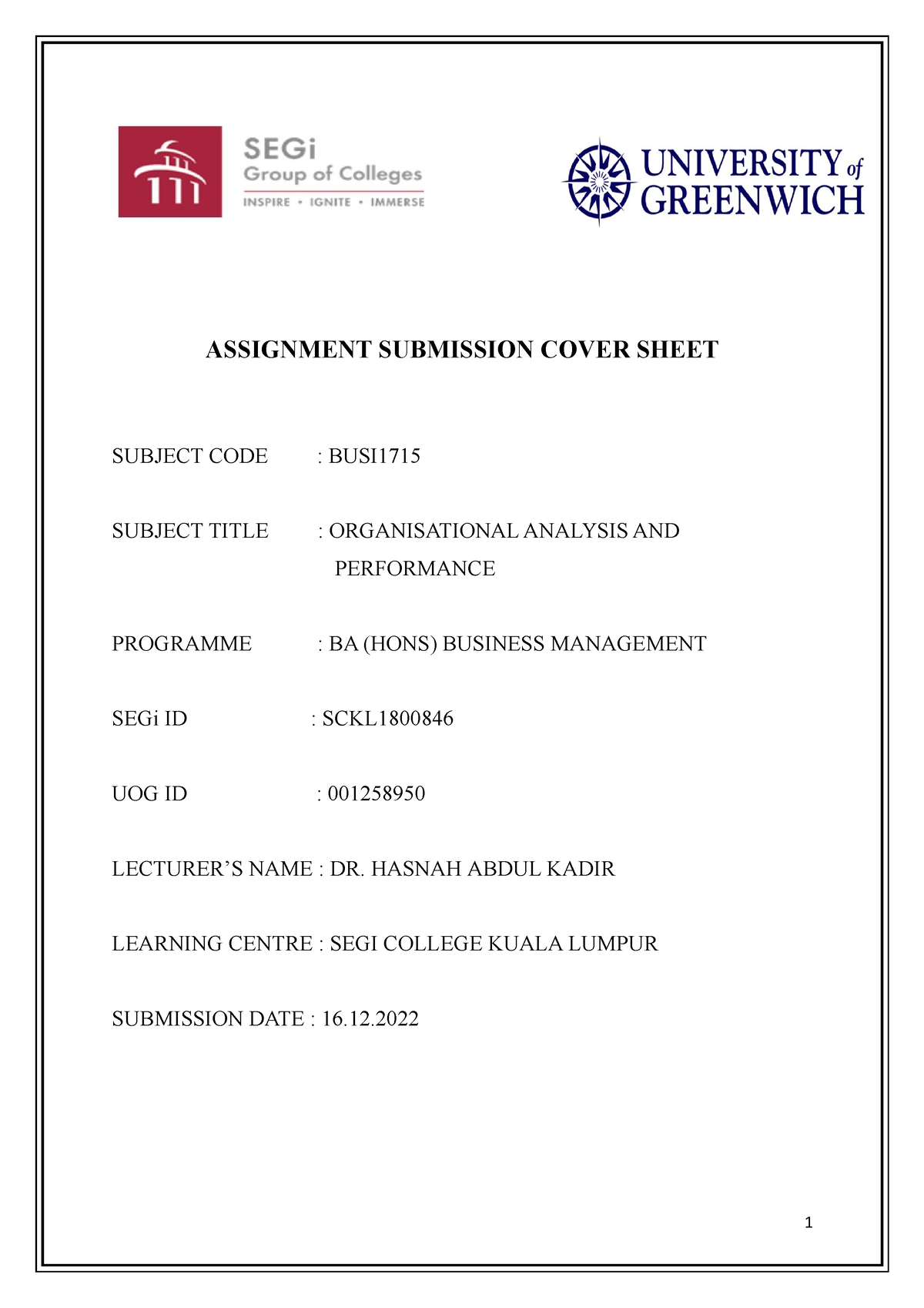 kcl coursework cover sheet