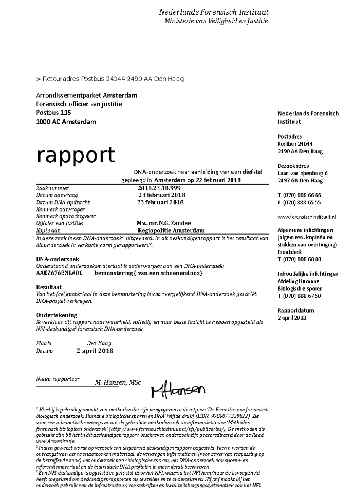 Rapport NFI  Nederlands Forensisch Instituut Ministerie van Veiligheid