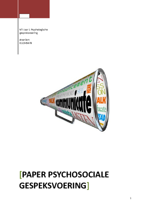 Paper Psychologische gespreksvoering inclusief beoordeling - Voorblad