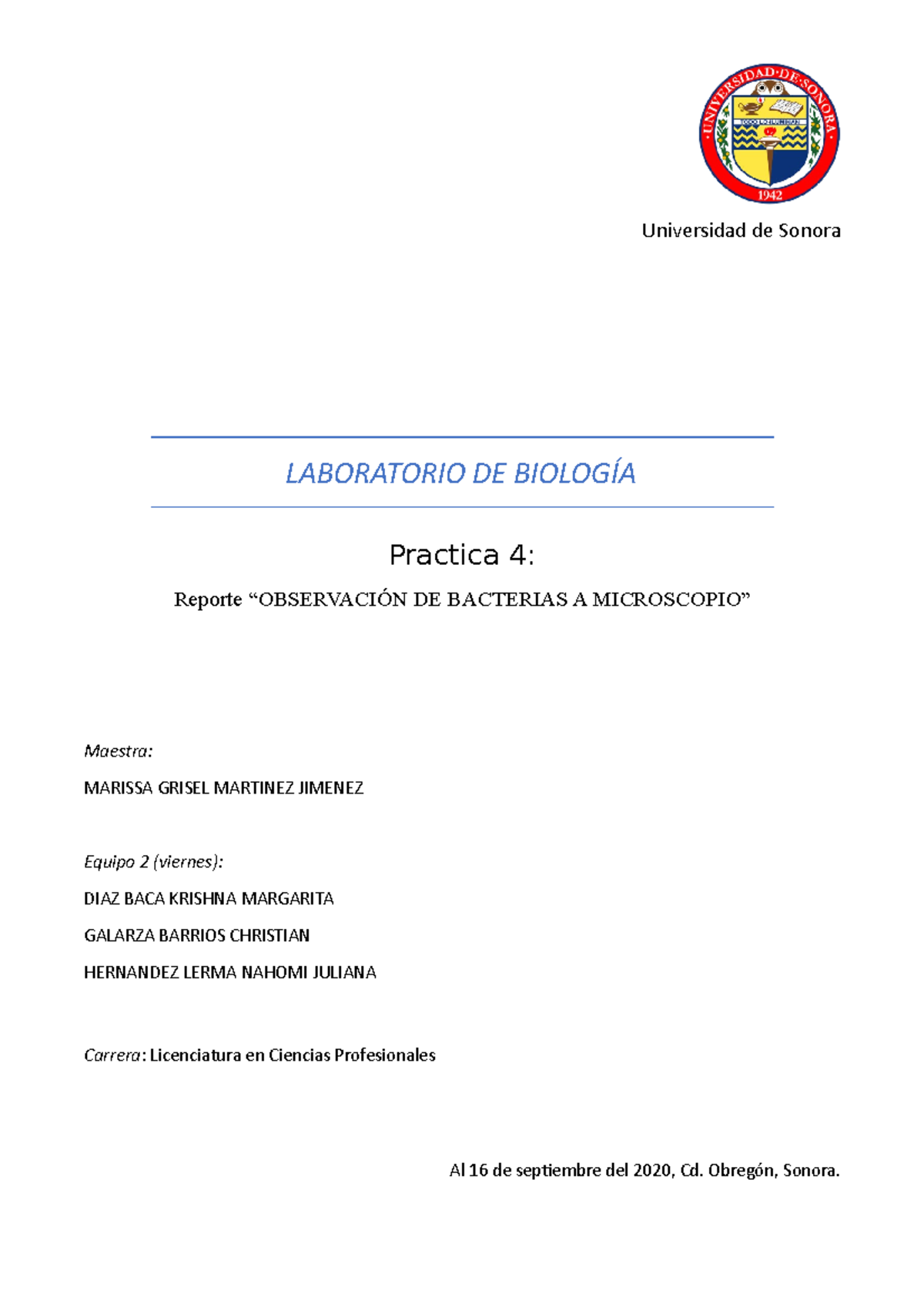 P4 - Practicas Biologia - Universidad De Sonora LABORATORIO DE BIOLOGÍA ...