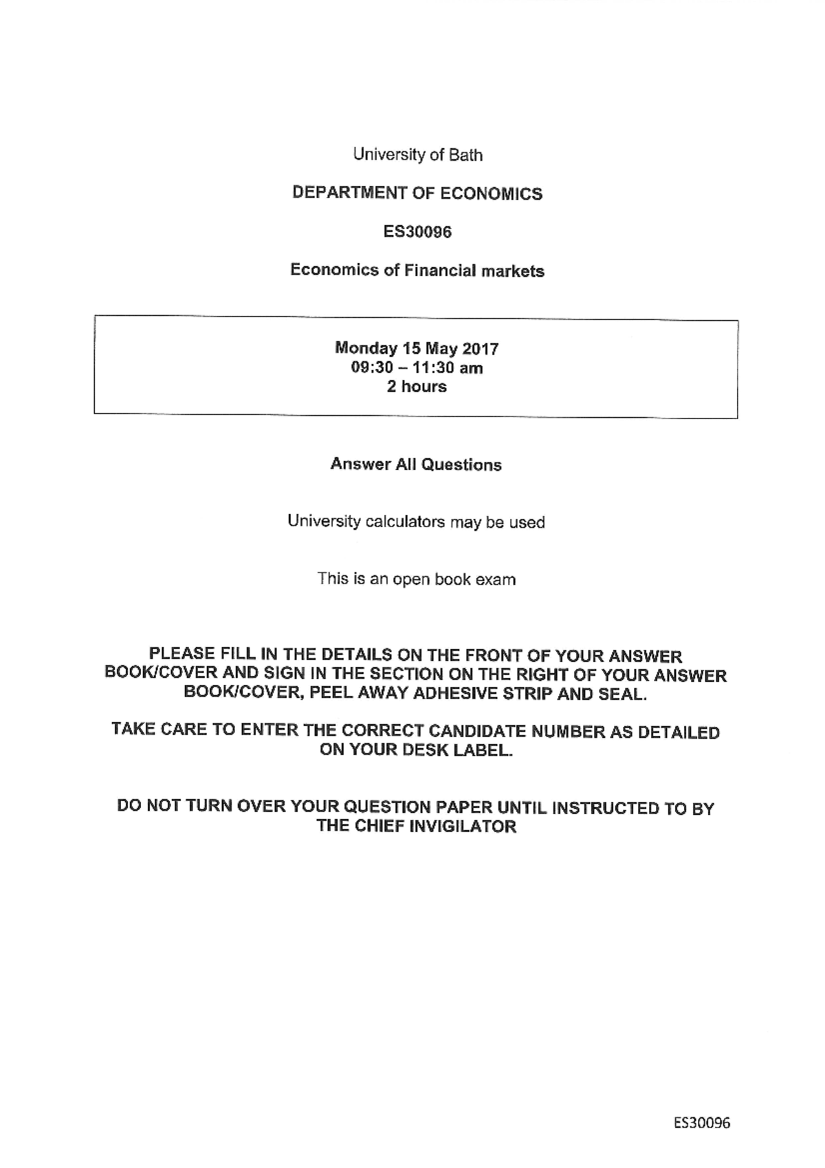 Exam 15 May 2017, questions University of Bath DEPARTMENT OF