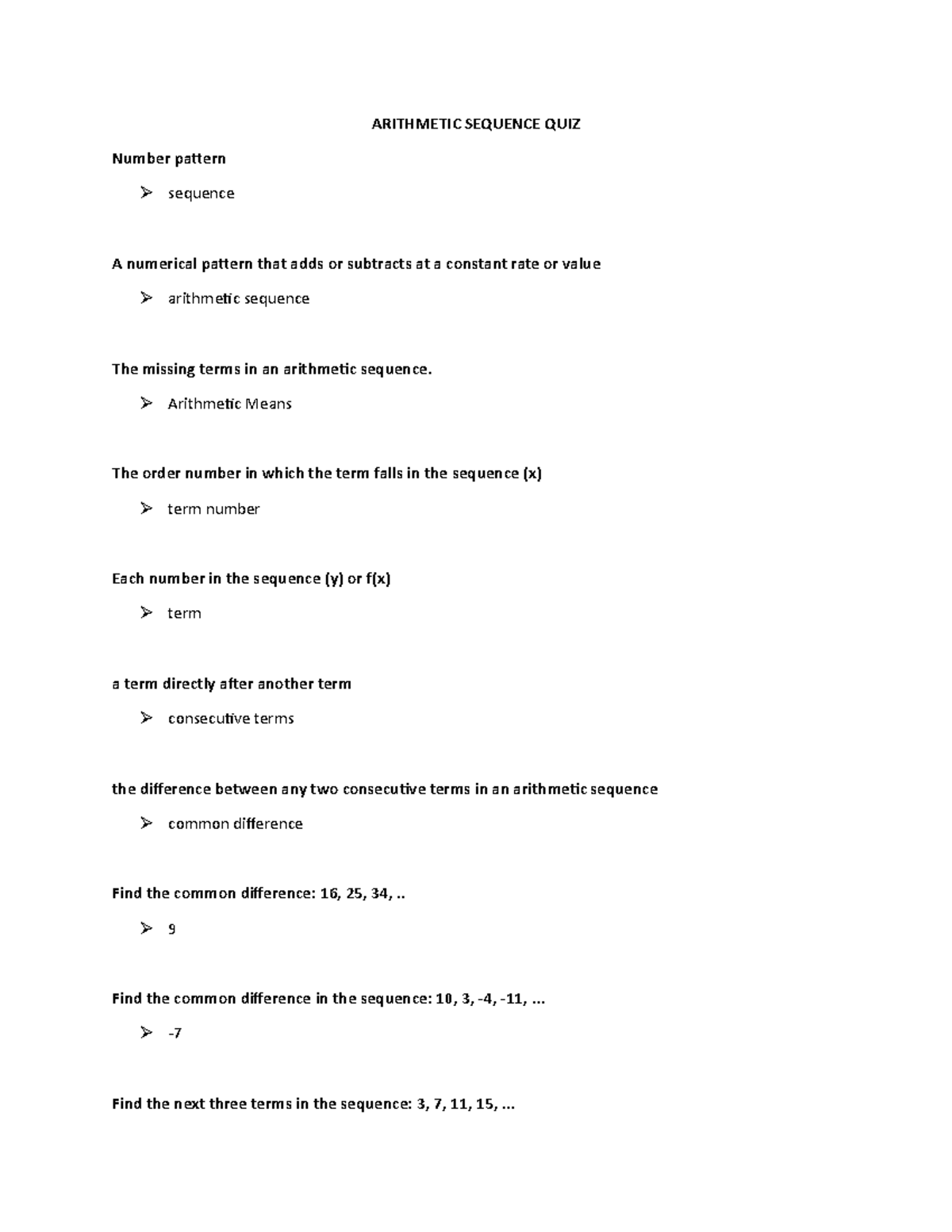 Arithmetic Sequence Examples with Answer - Number pattern ARITHMETIC ...
