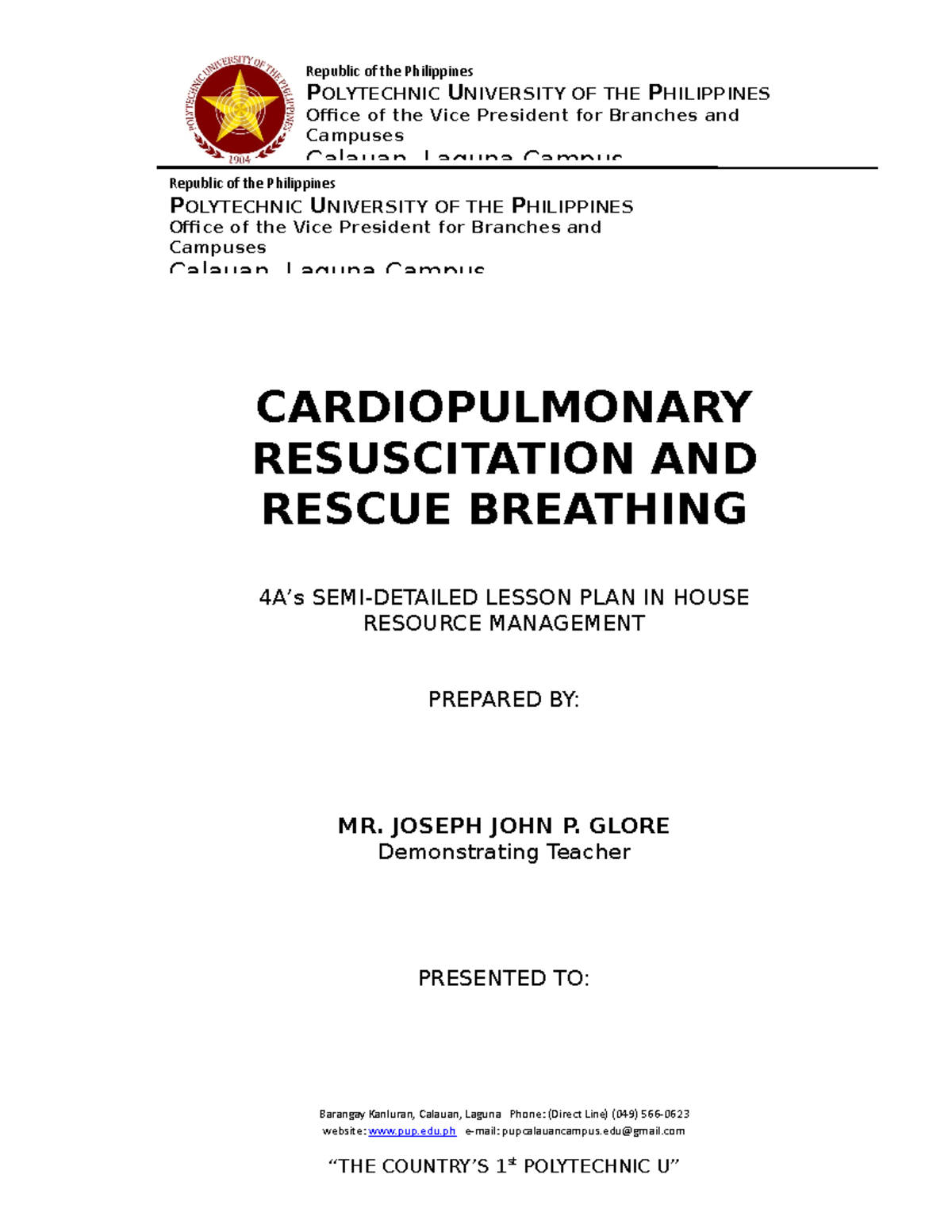 13.2.2) Drating a LP - Drafting a Lesson Plan - CARDIOPULMONARY ...