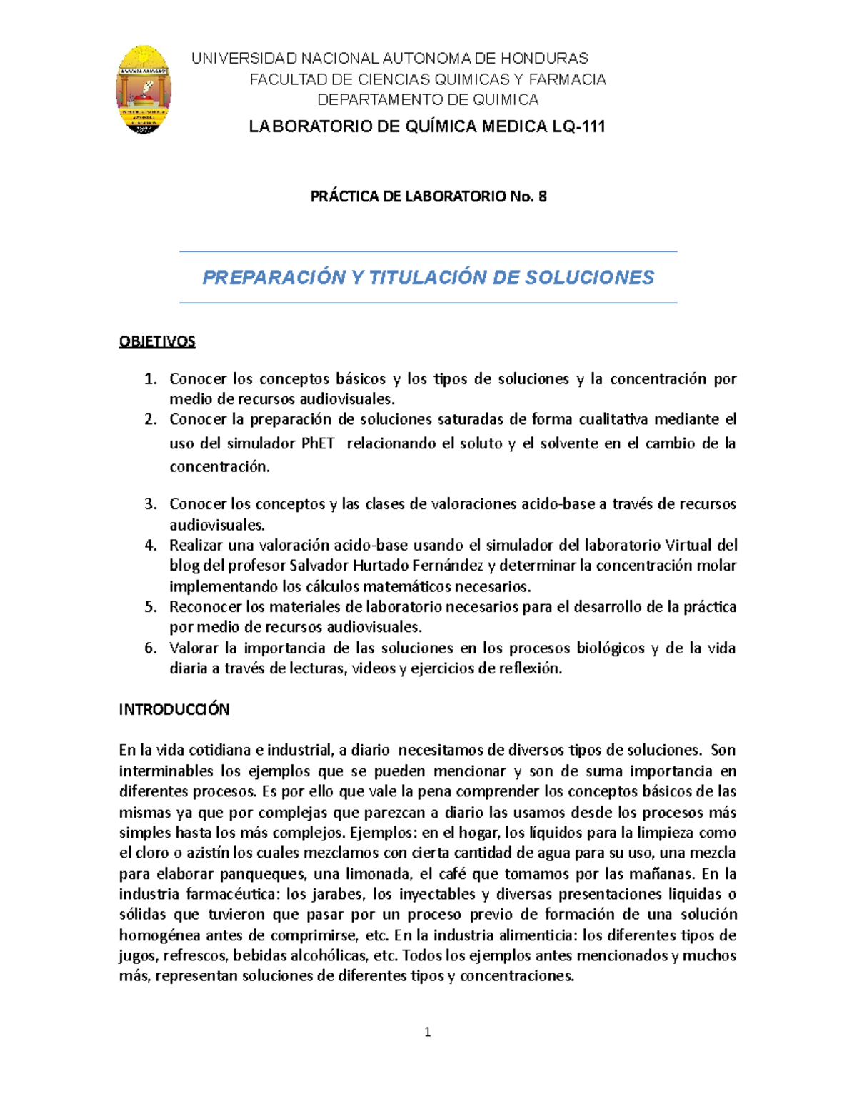 Guía Practica #8 Preparación Y Titulación De Soluciones - FACULTAD DE ...