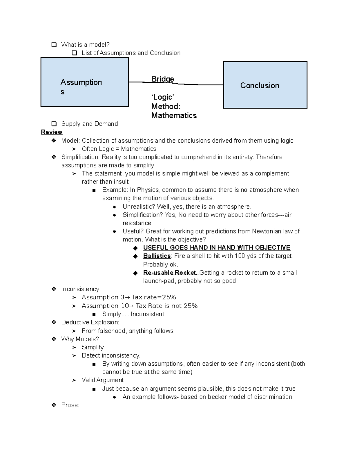 Models - What is a model? List of Assumptions and Conclusion Supply and ...
