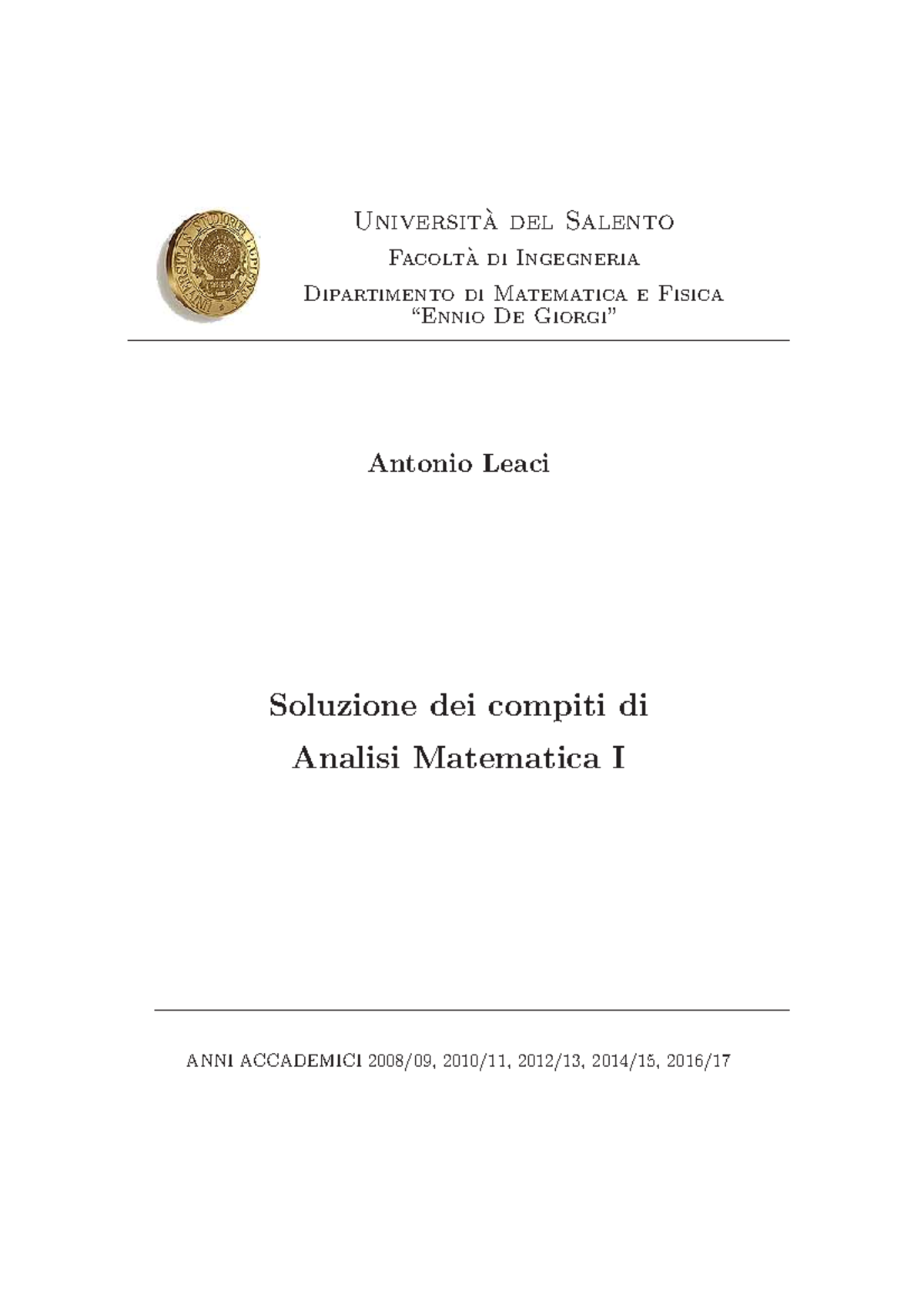 Esami Matematica - Universit`a Del Salento Facolt`a Di Ingegneria ...