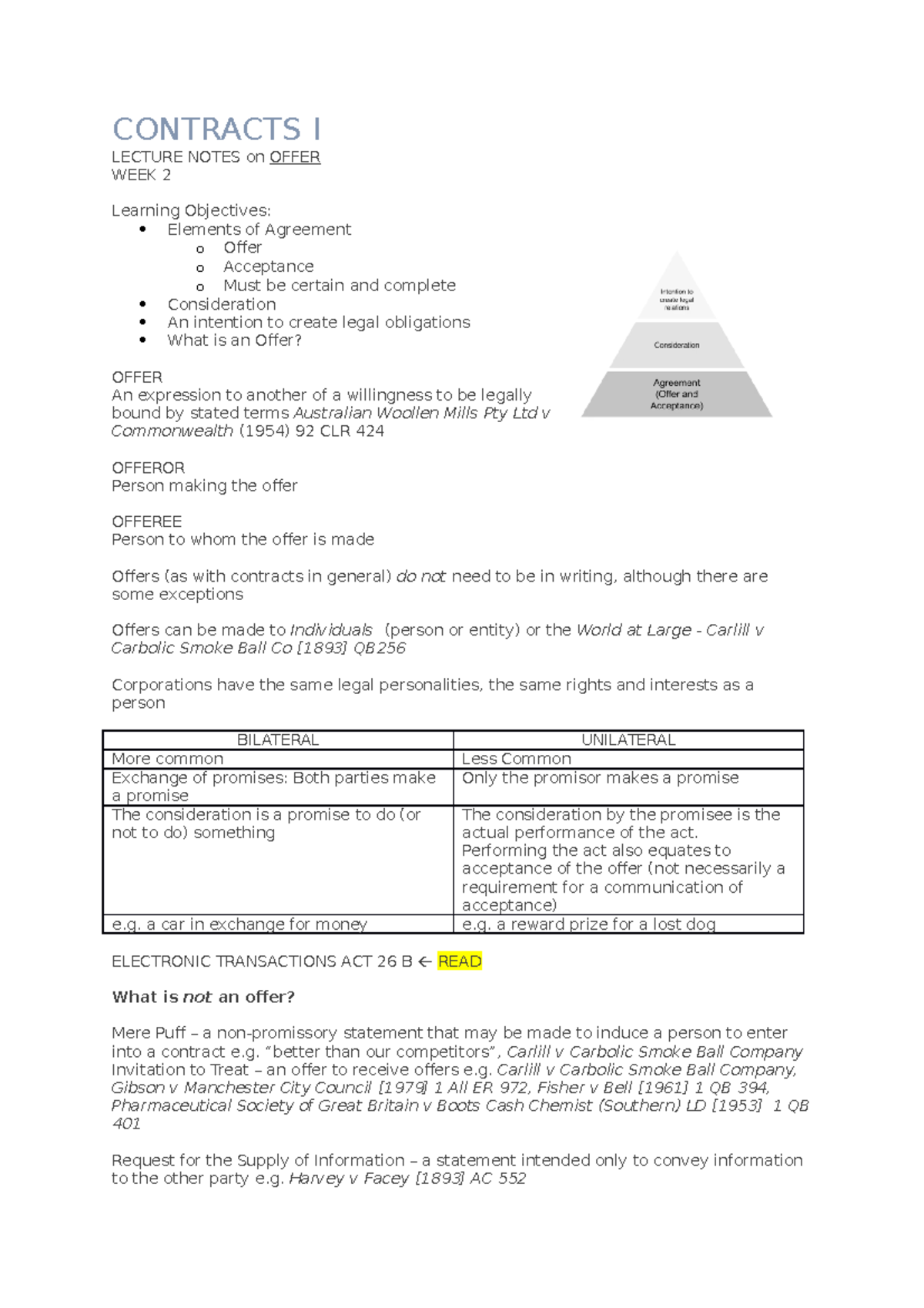 Contracts I Notes - Tri 1 2020 - CONTRACTS I LECTURE NOTES On OFFER ...